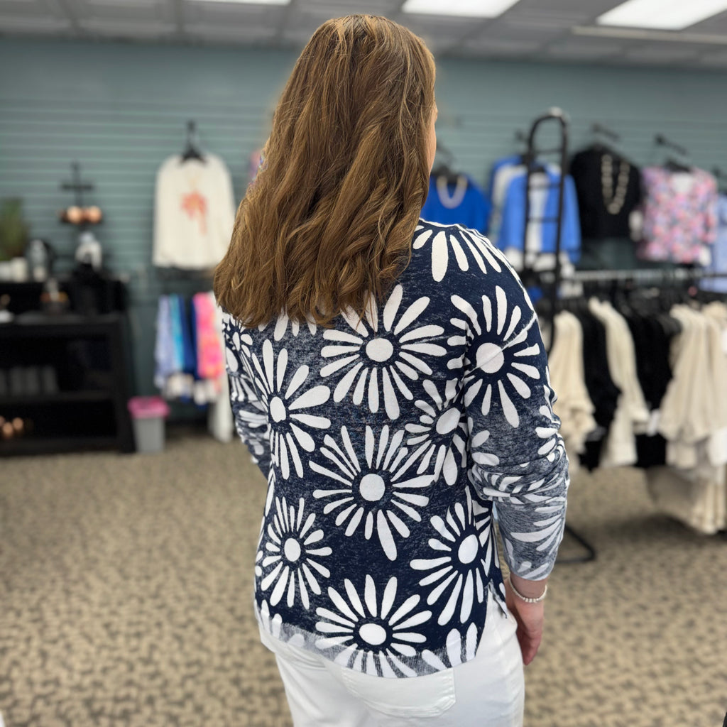 Long Sleeve Reversible Printed V-Neck Sweater