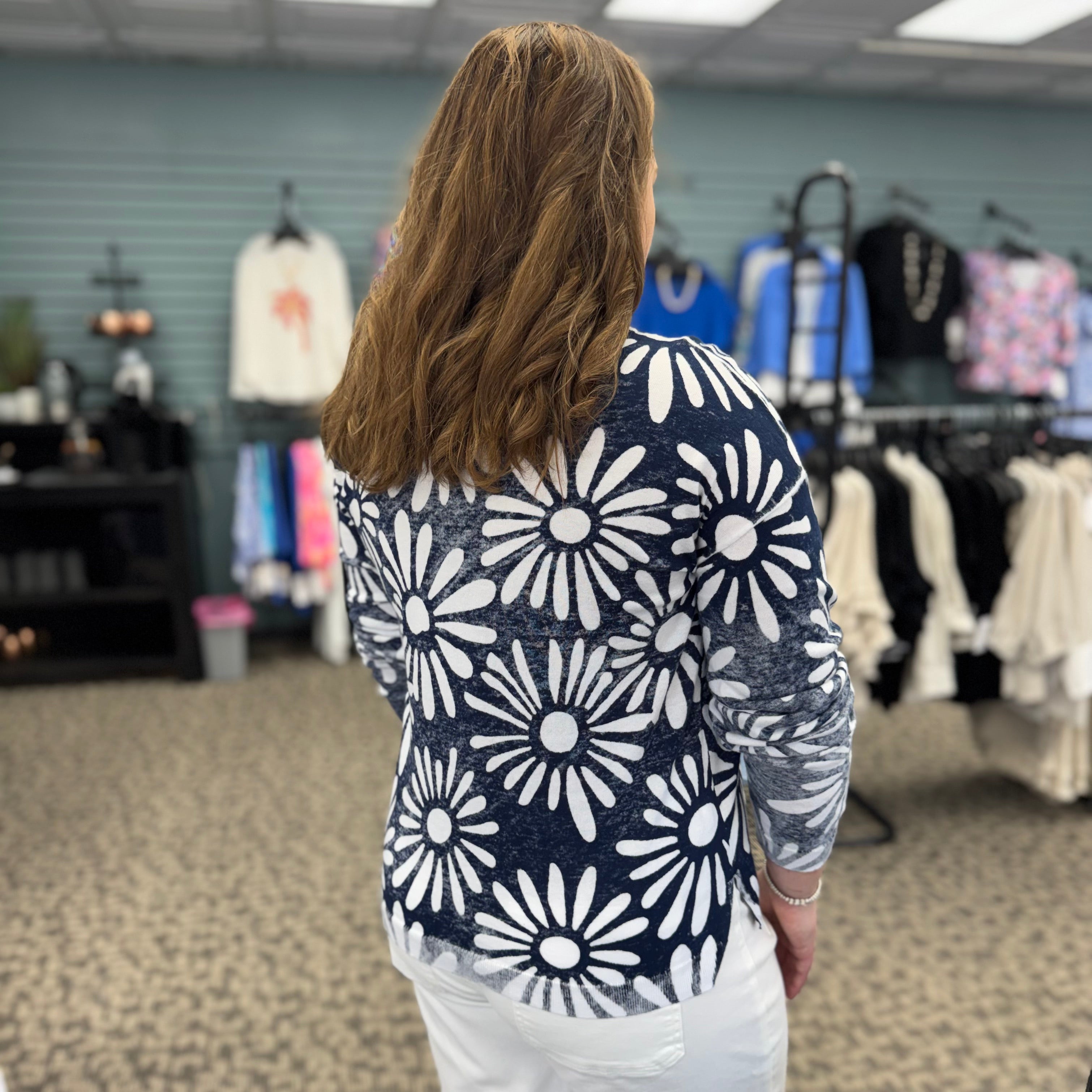 Long Sleeve Reversible Printed V-Neck Sweater