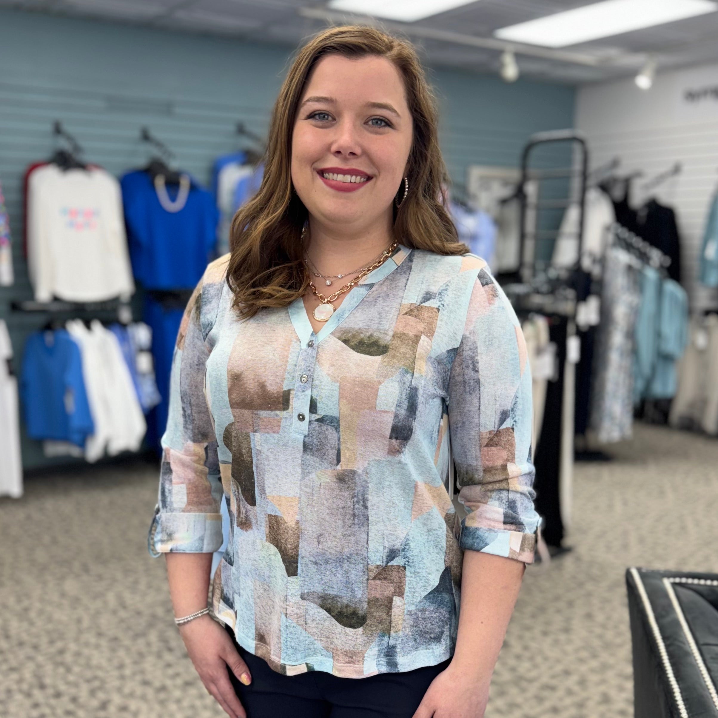 3/4 Sleeve Henley Top – Coppertone