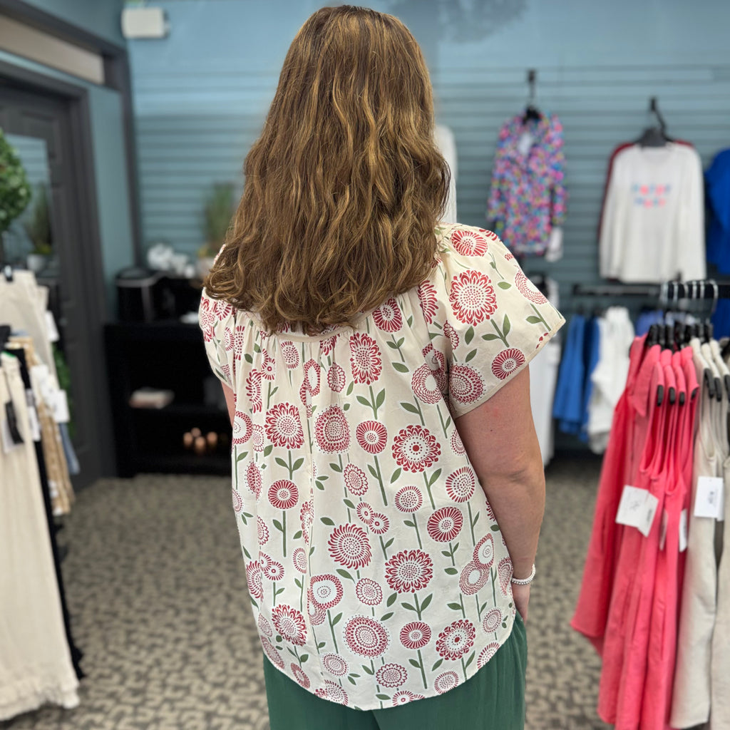 Retro Floral Smocked Babydoll Blouse
