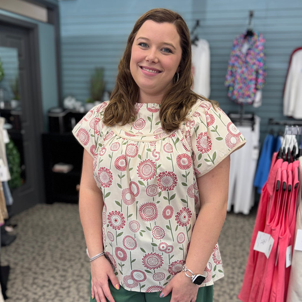 Retro Floral Smocked Babydoll Blouse