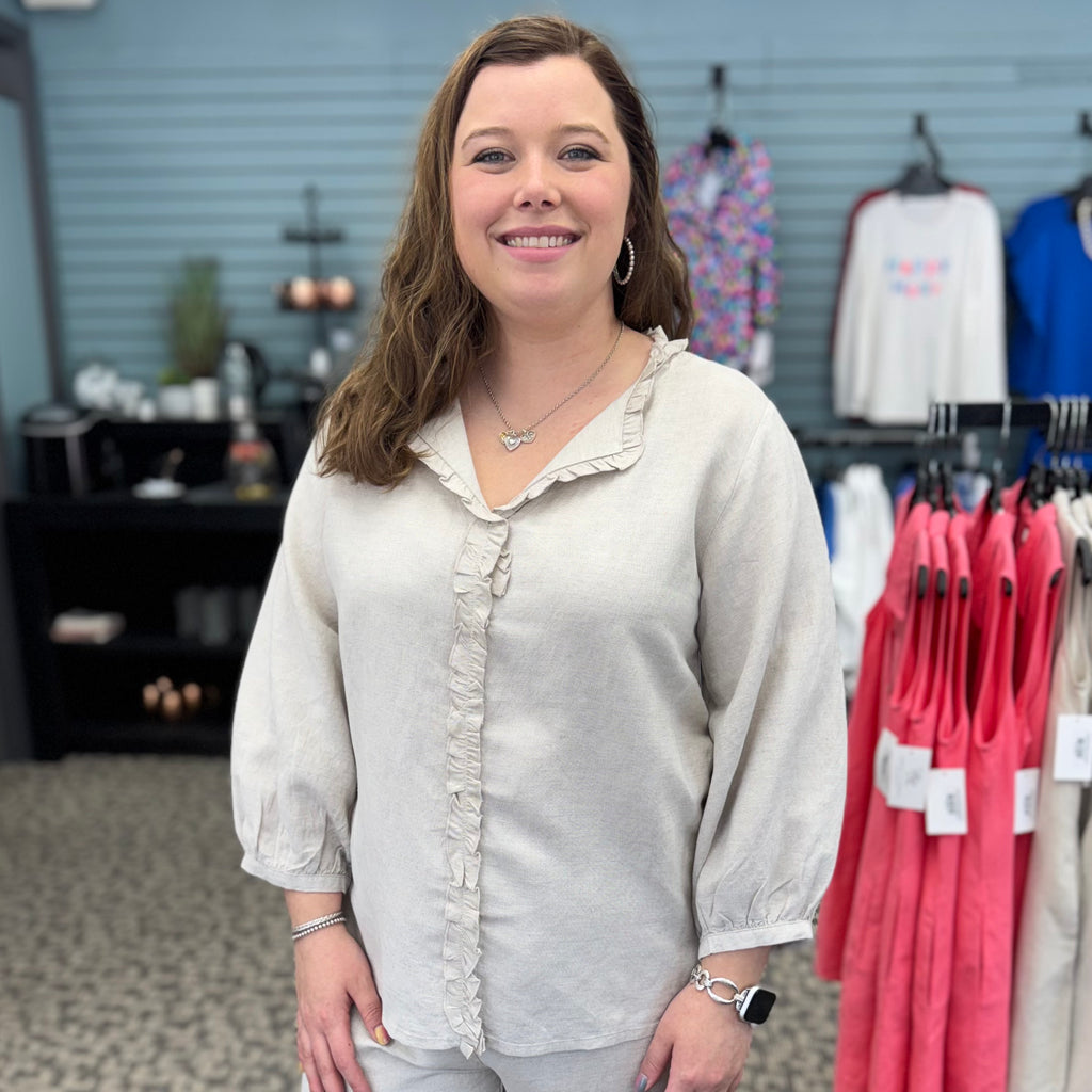 V-Neck Ruffle Trim Tunic