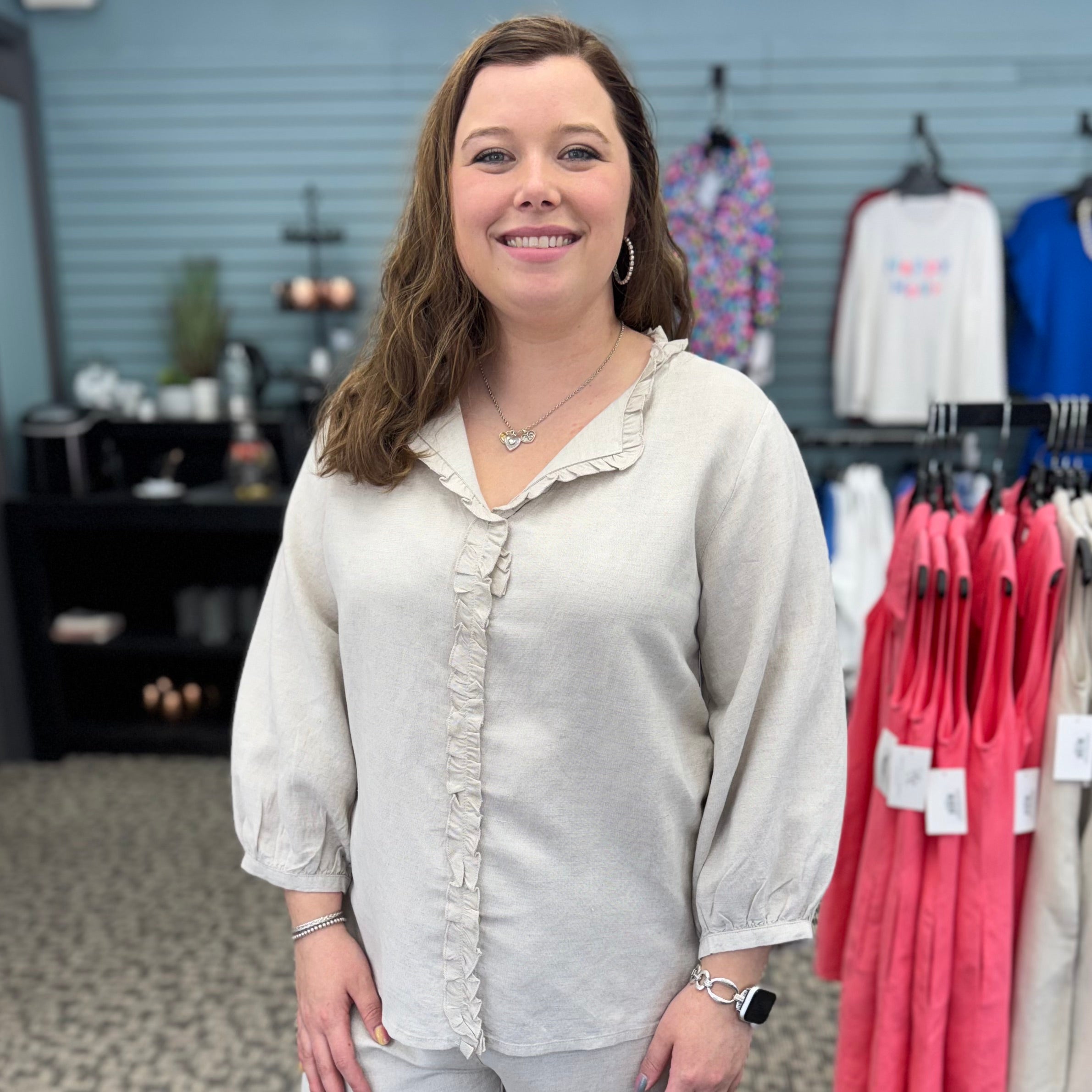 V-Neck Ruffle Trim Tunic