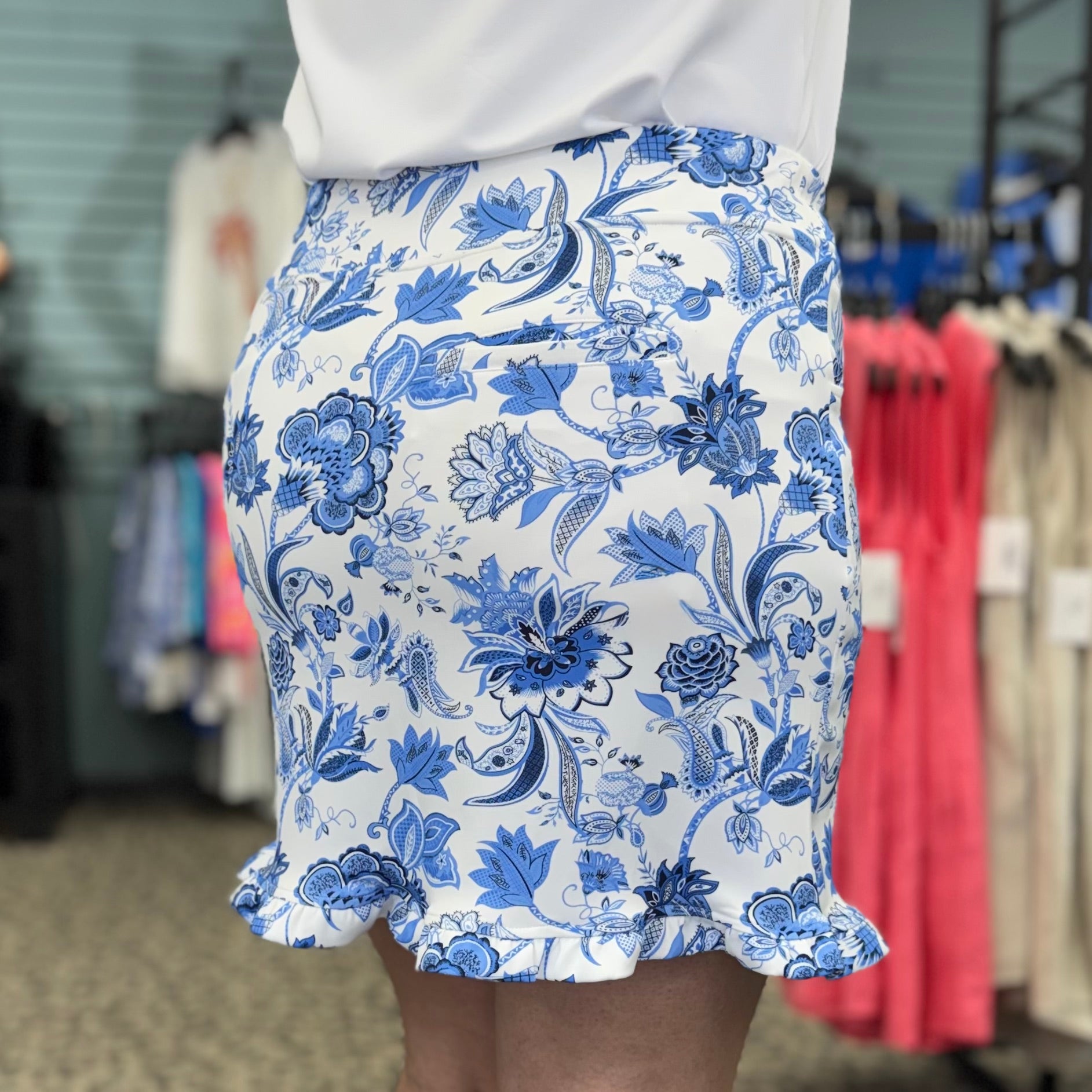 Elastic Waist Ruffle Hem Skort