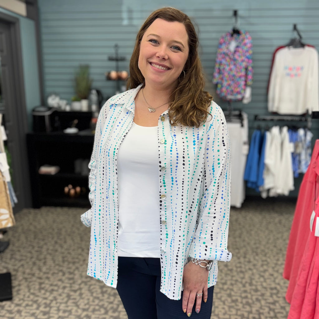 Printed Button Front Shirt with Turn-Up Cuff Sleeves