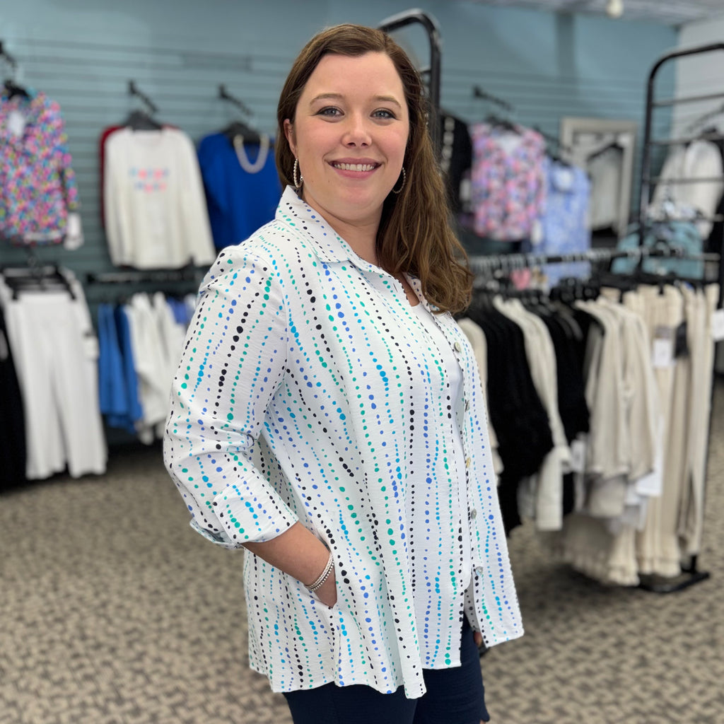 Printed Button Front Shirt with Turn-Up Cuff Sleeves