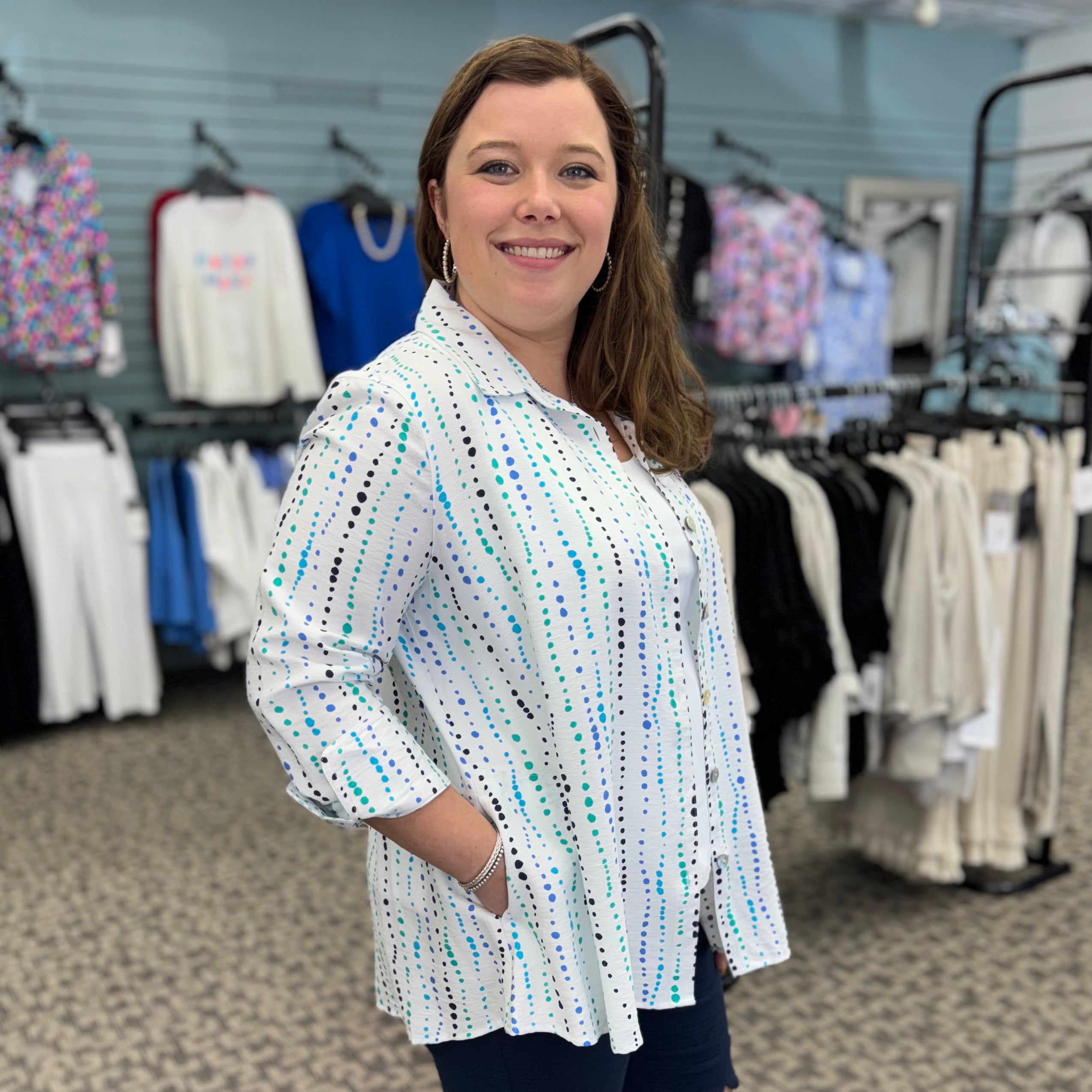 Printed Button Front Shirt with Turn-Up Cuff Sleeves