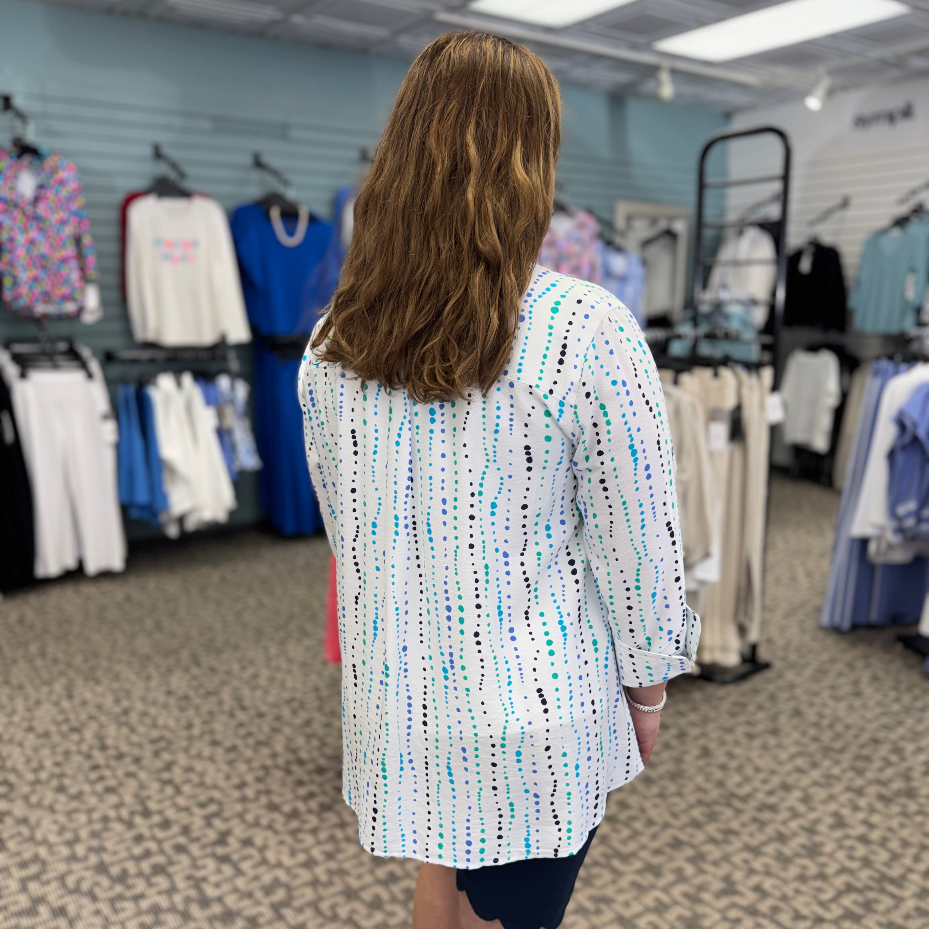 Printed Button Front Shirt with Turn-Up Cuff Sleeves