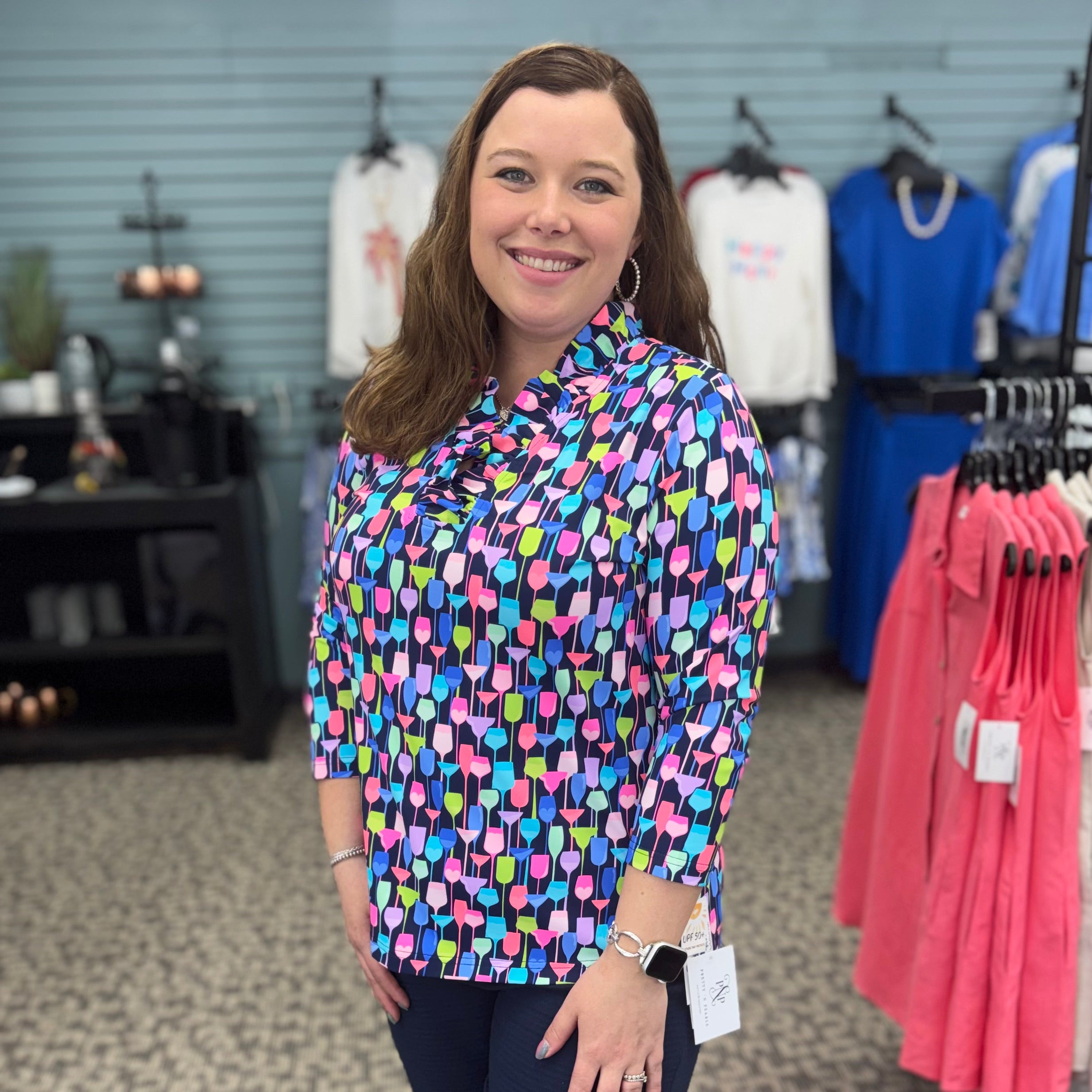 Ruffled Neck 3/4 Sleeve Top