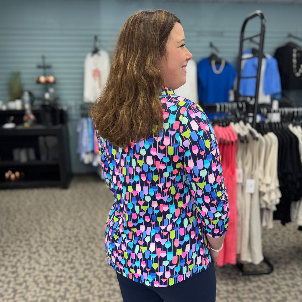 Ruffled Neck 3/4 Sleeve Top