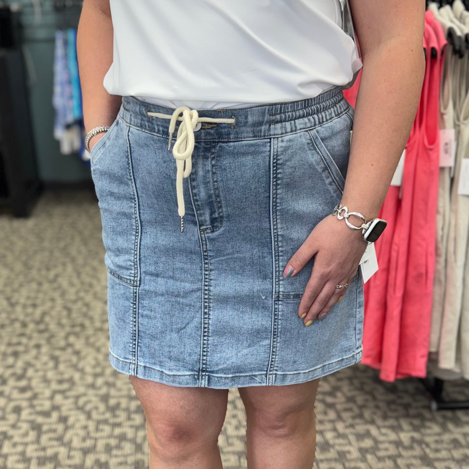 Everyday Stretch Denim Drawstring Skort