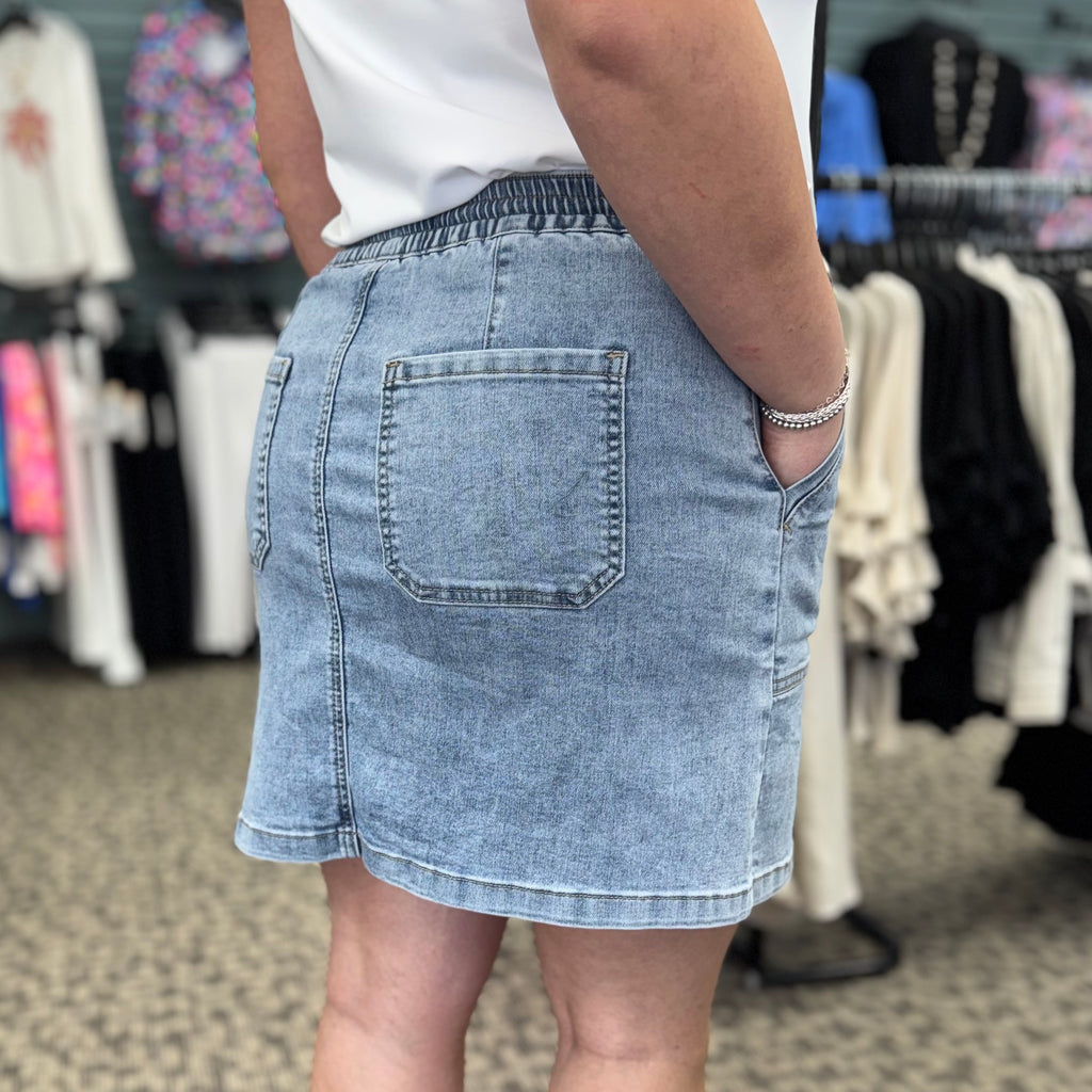 Everyday Stretch Denim Drawstring Skort