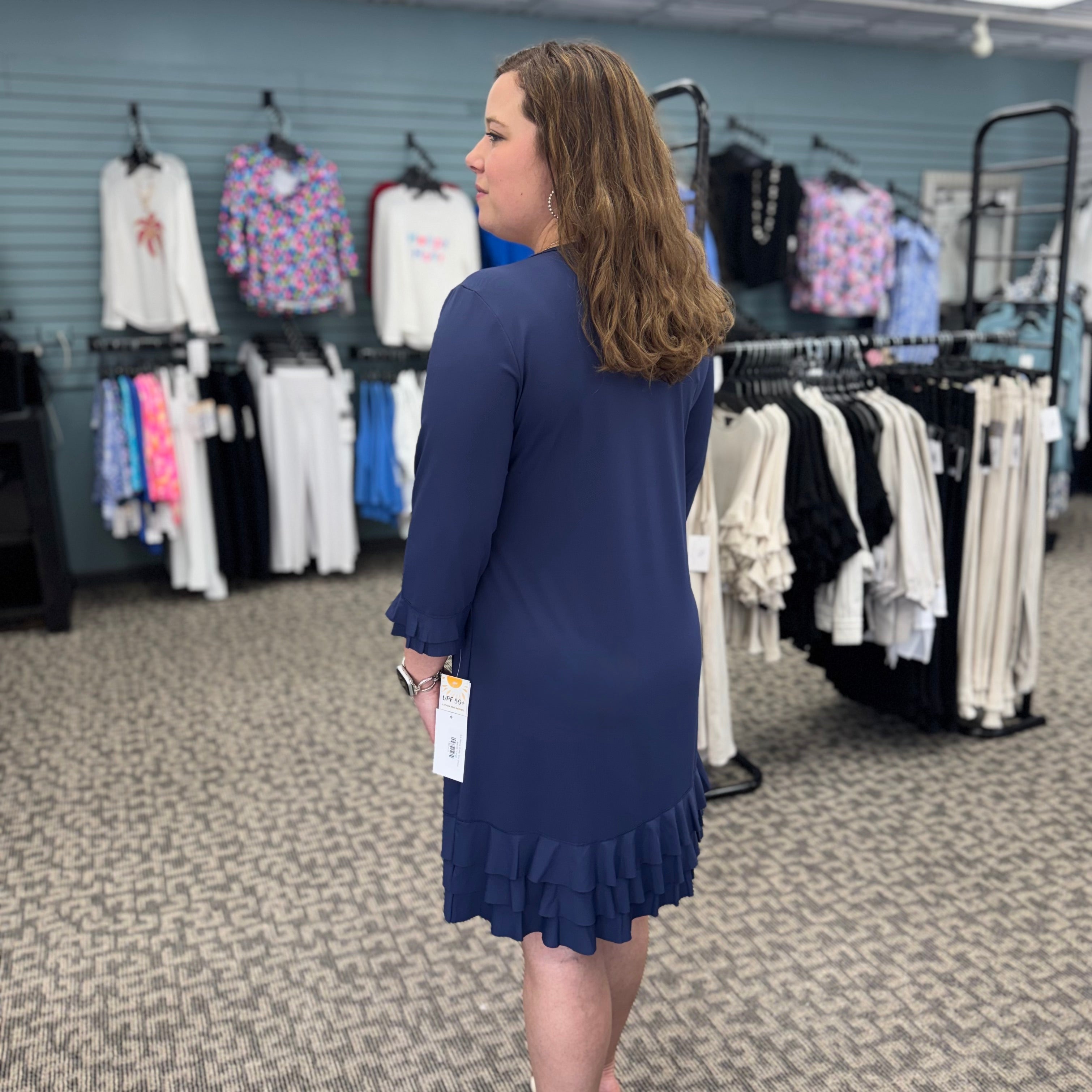 3/4 Sleeve Ruffle Trim Dress