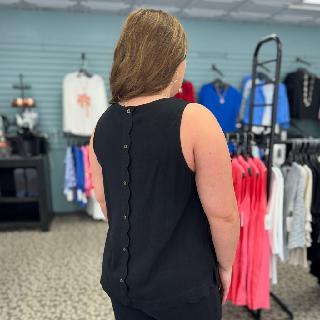 Linen Scallop Hem Sleeveless Top
