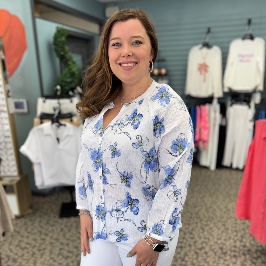 Crinkle Cotton Wildflowers Romance Shirt