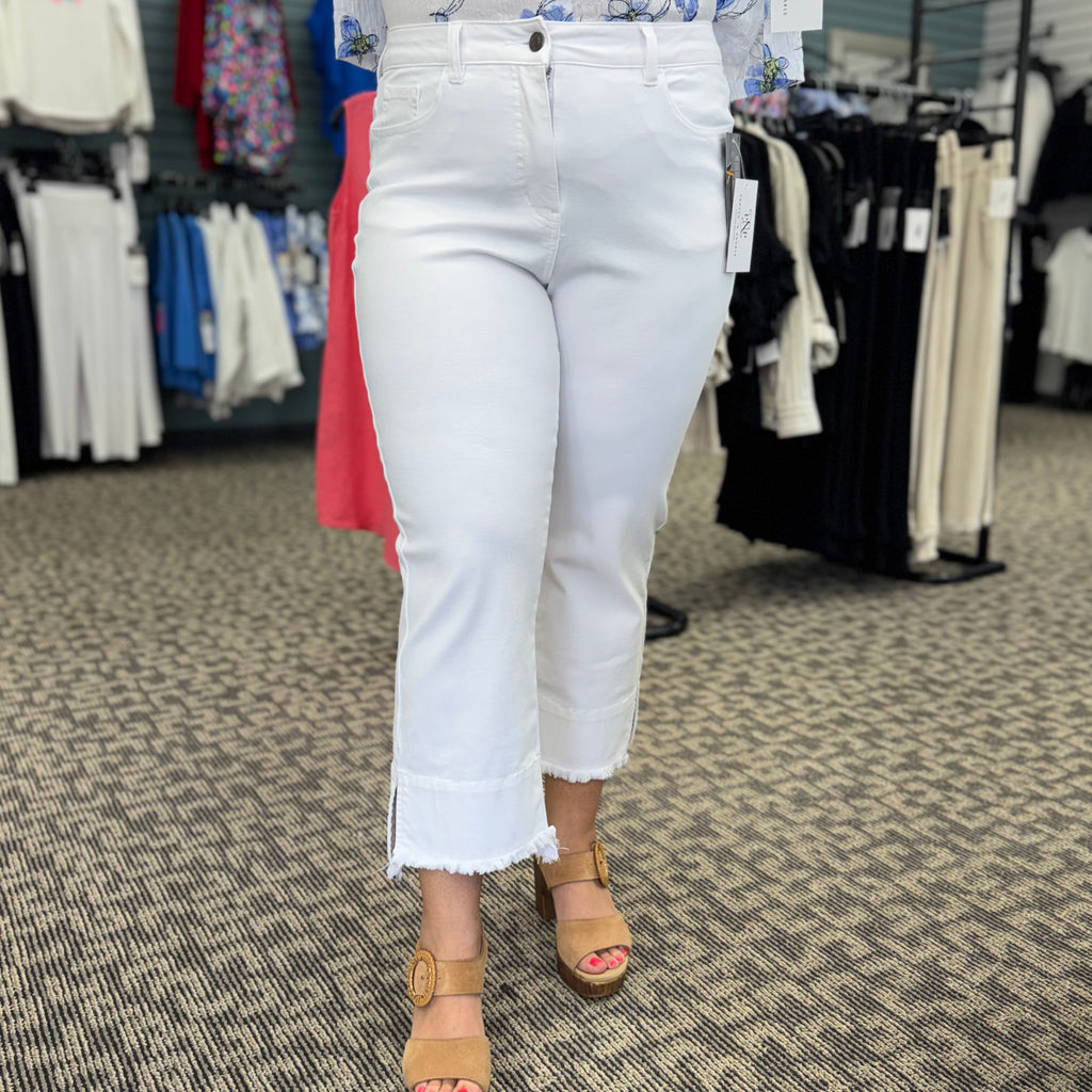 Zip & Button Front Hi-Lo Hem Crop Pant
