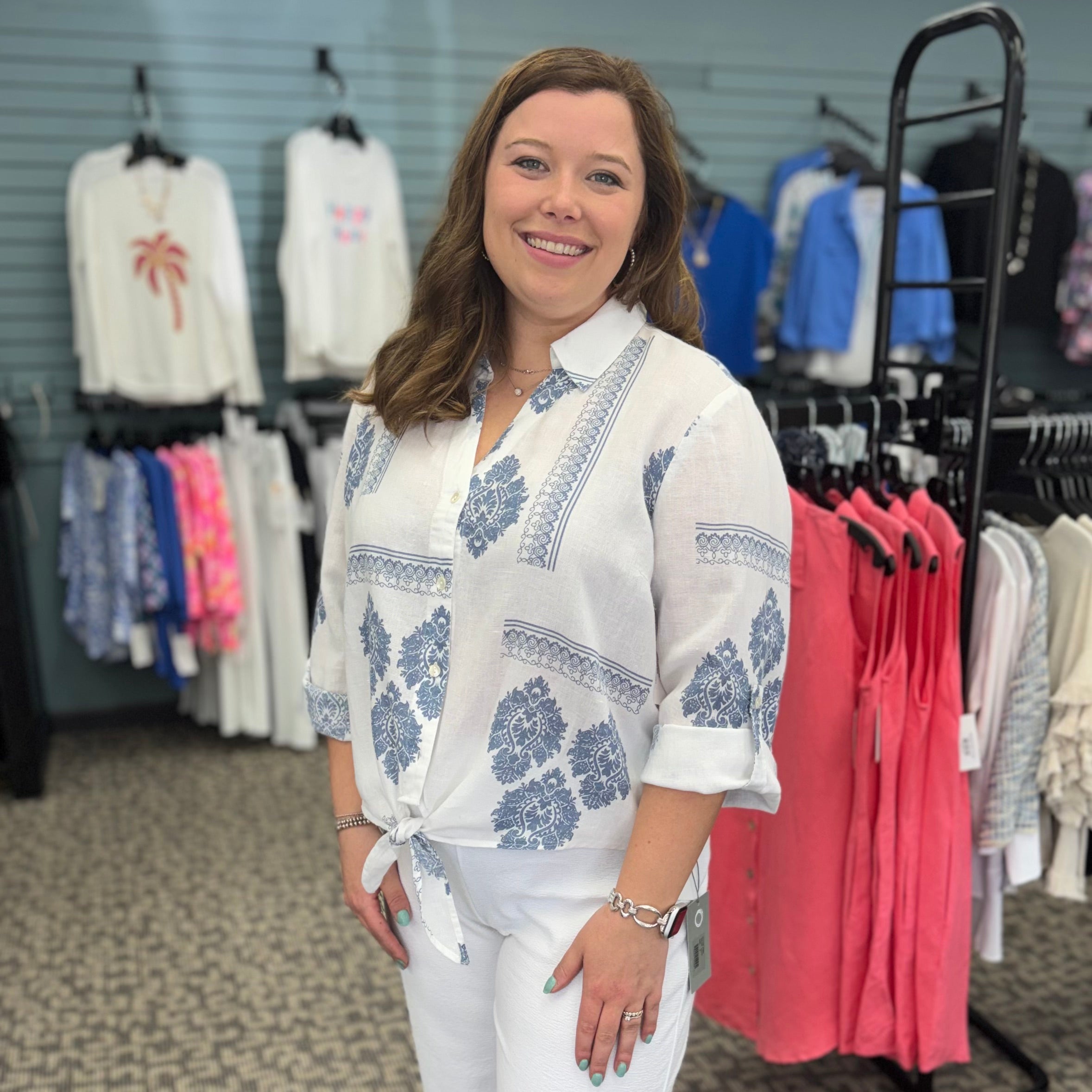 Printed Cotton Gauze Button-Up Blouse