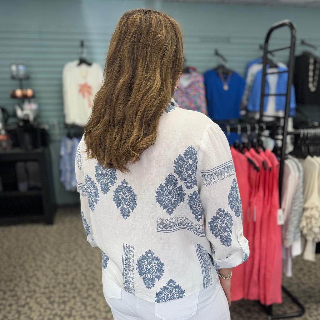 Printed Cotton Gauze Button-Up Blouse