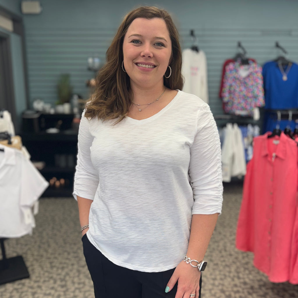 Cotton Pebble Ruched Sleeve Tee