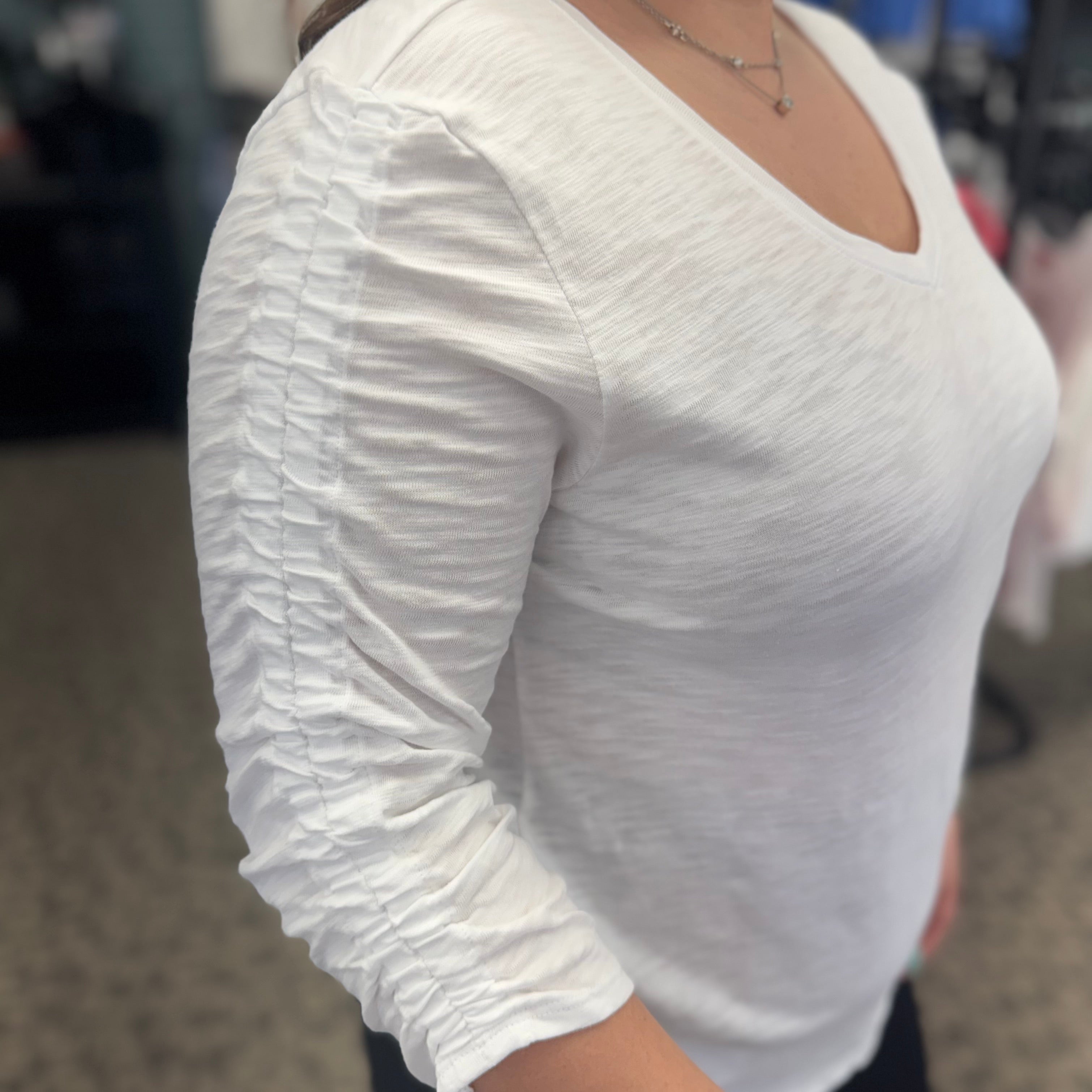 Cotton Pebble Ruched Sleeve Tee