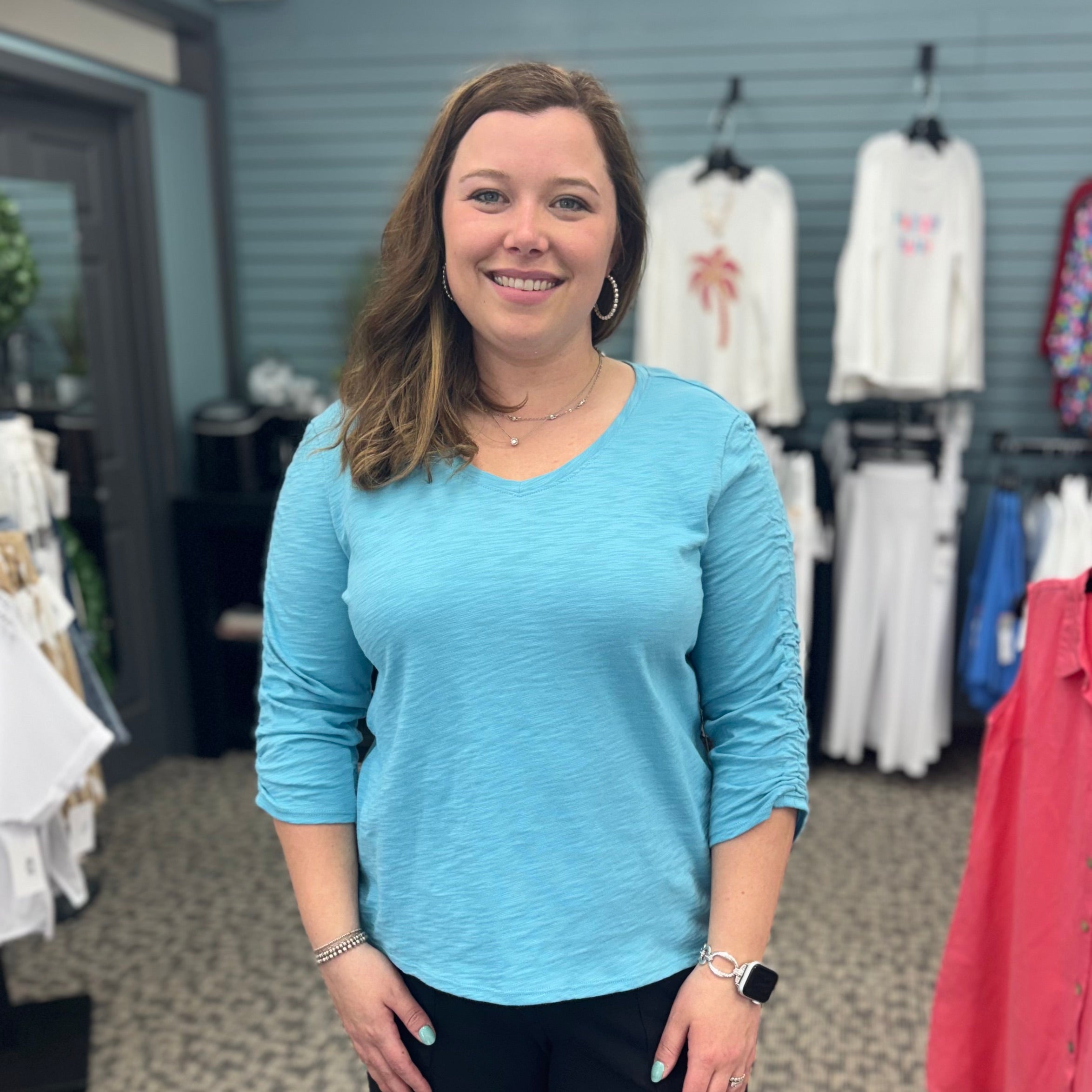 Cotton Pebble Ruched Sleeve Tee