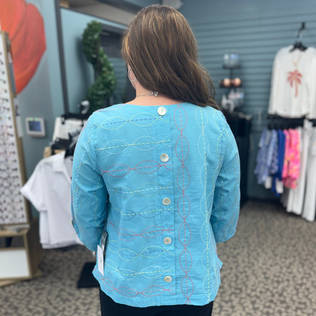 Chainstitch Embroidery Button Back Pullover