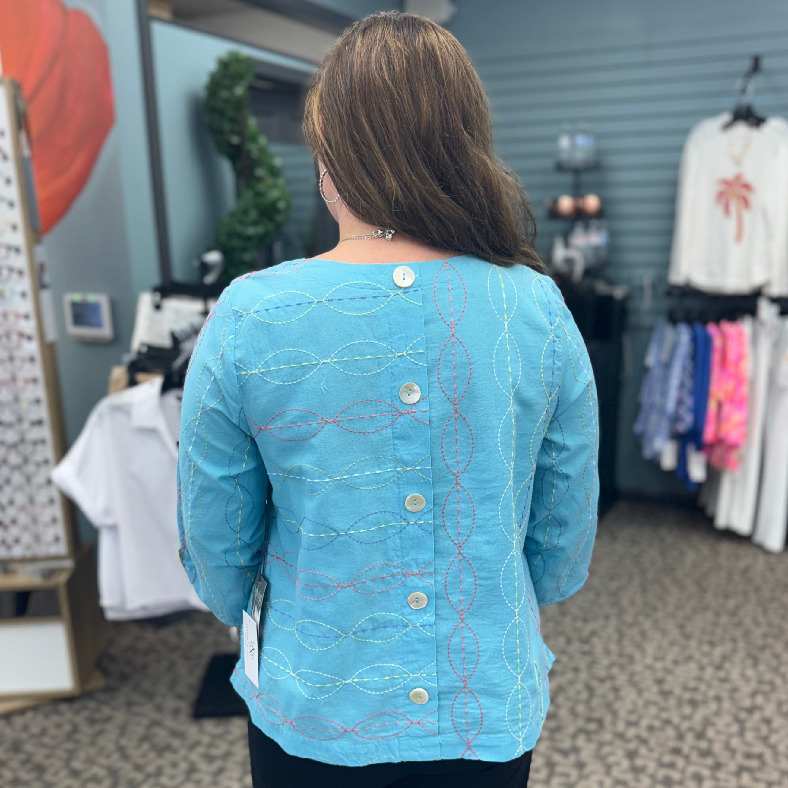 Chainstitch Embroidery Button Back Pullover