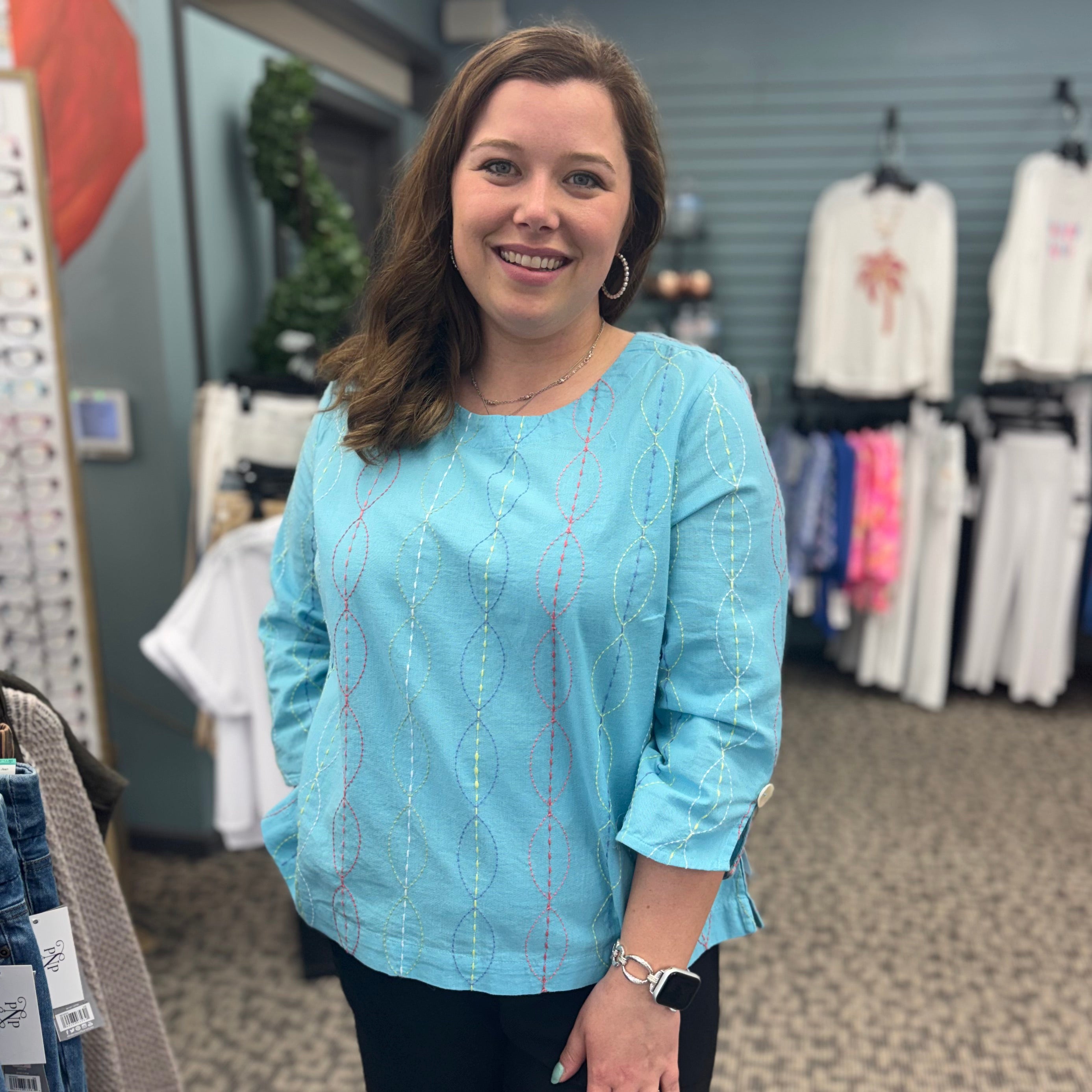 Chainstitch Embroidery Button Back Pullover