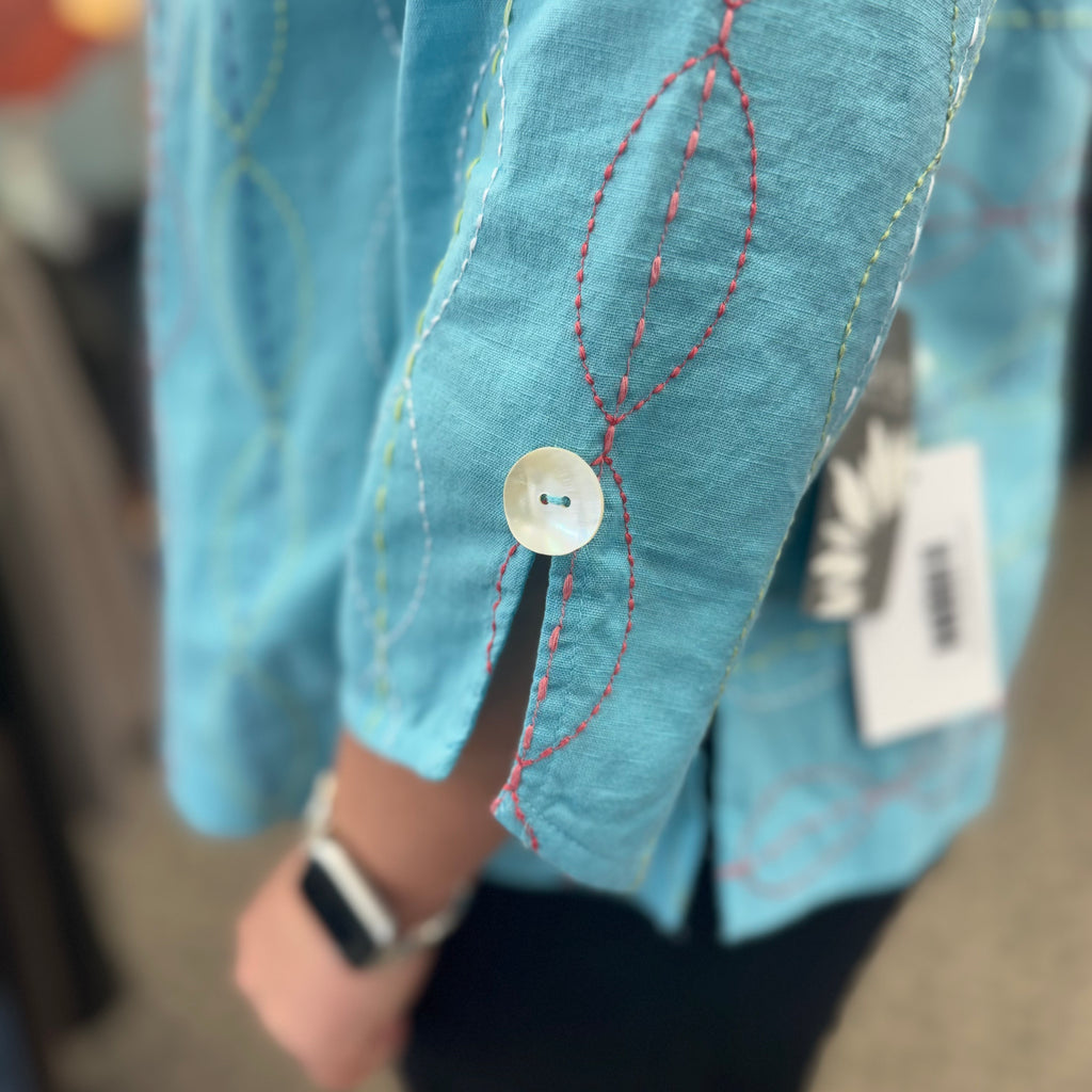 Chainstitch Embroidery Button Back Pullover
