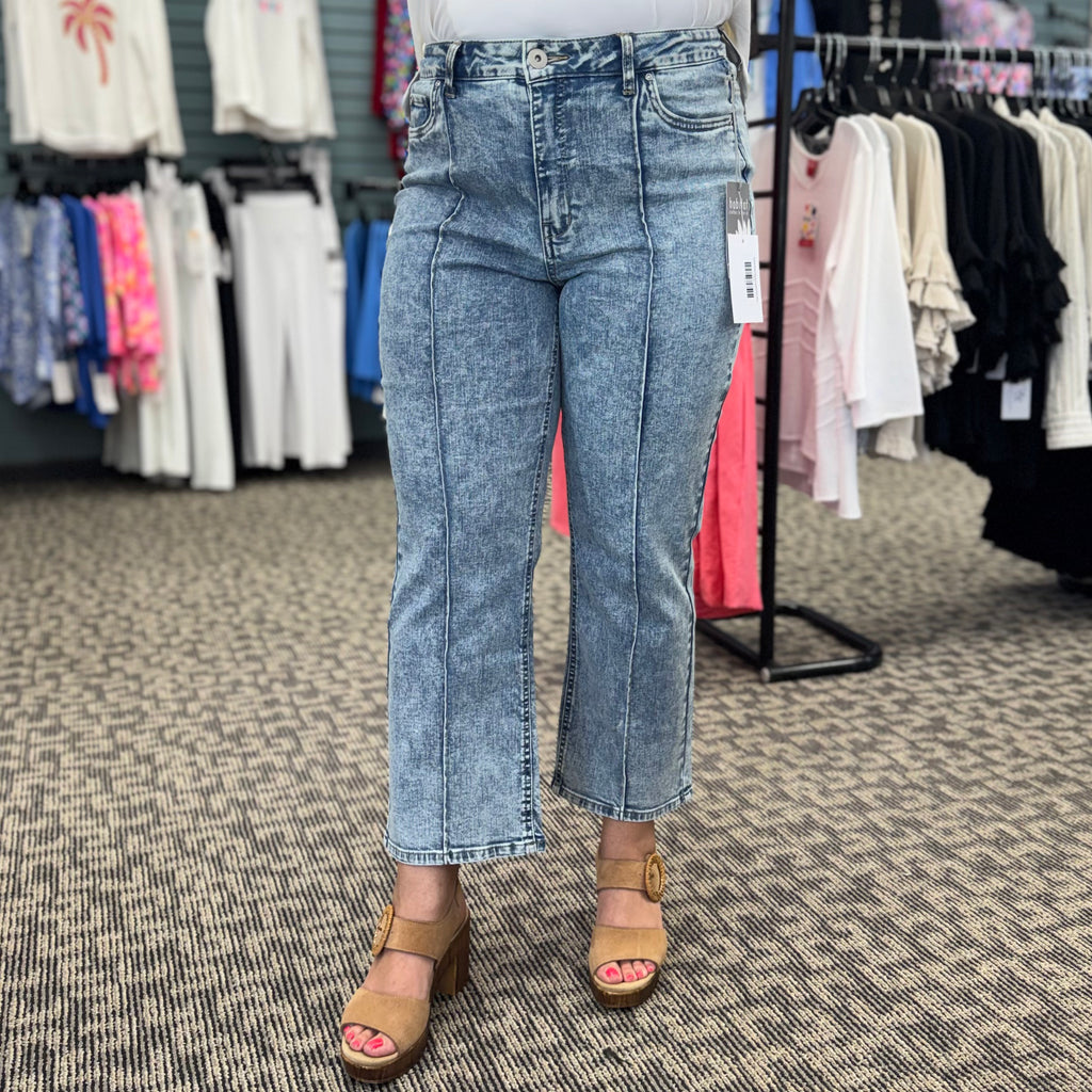 Stretch Denim Seamed Cropped Flare Jeans