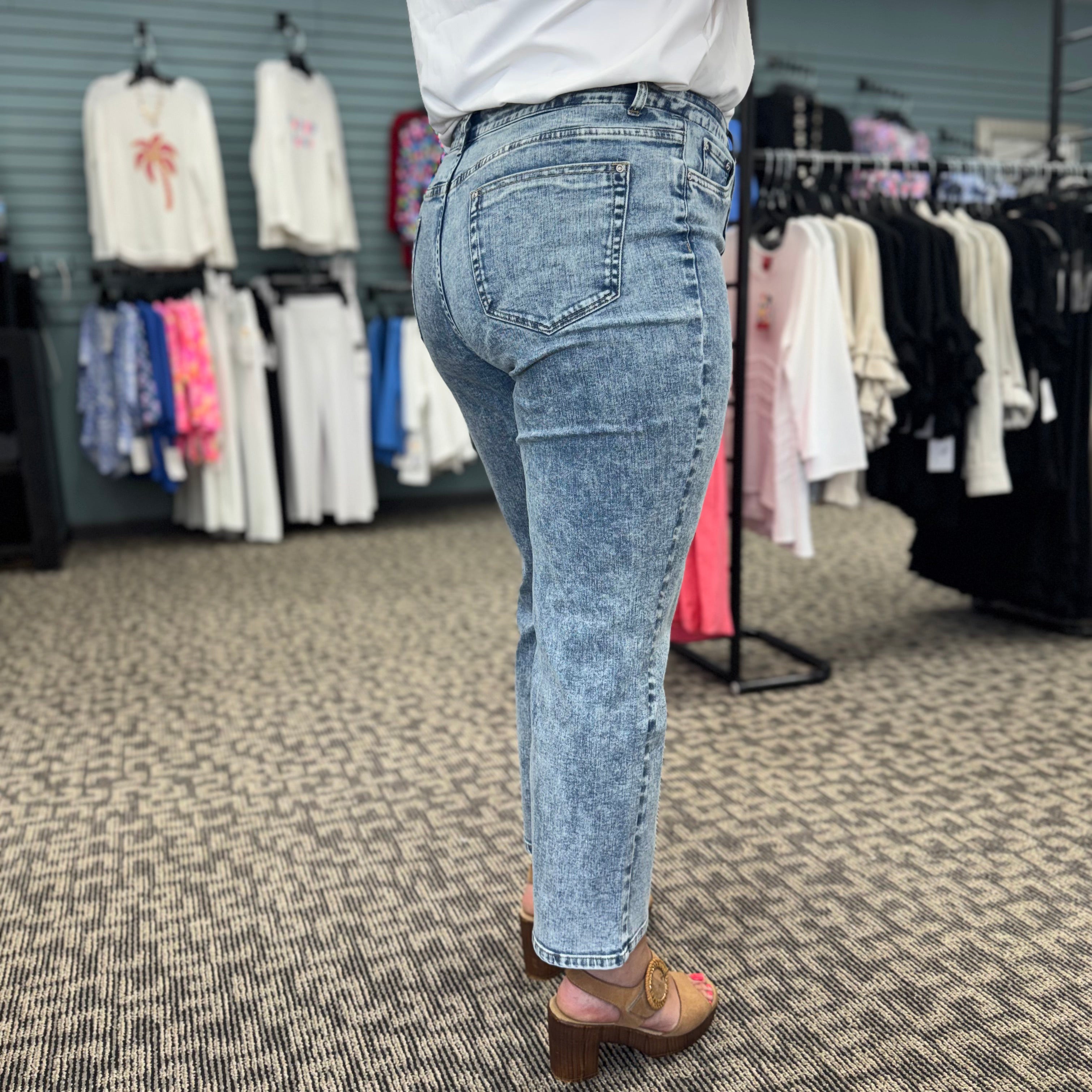 Stretch Denim Seamed Cropped Flare Jeans