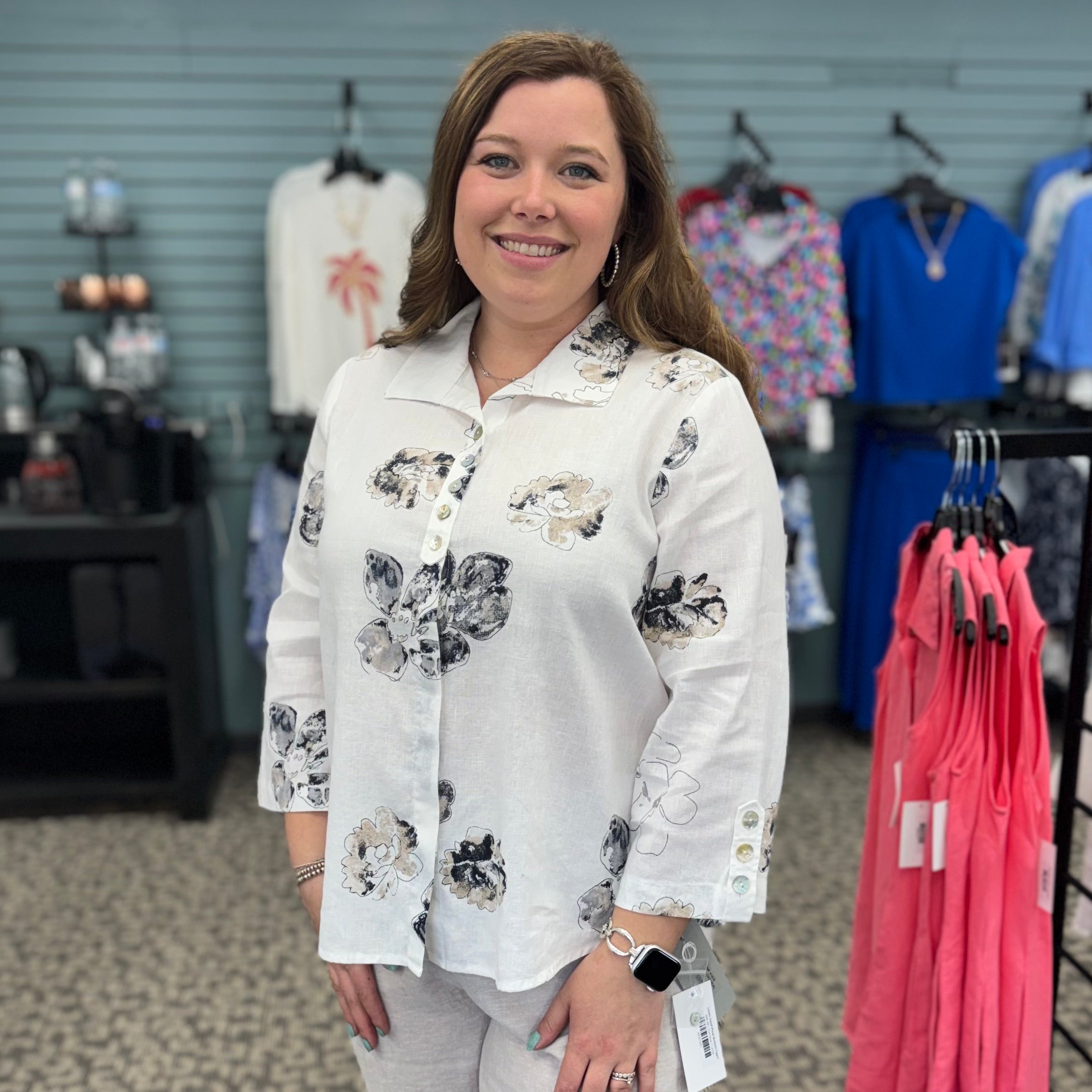 Linen Floral Retro Swing Shirt