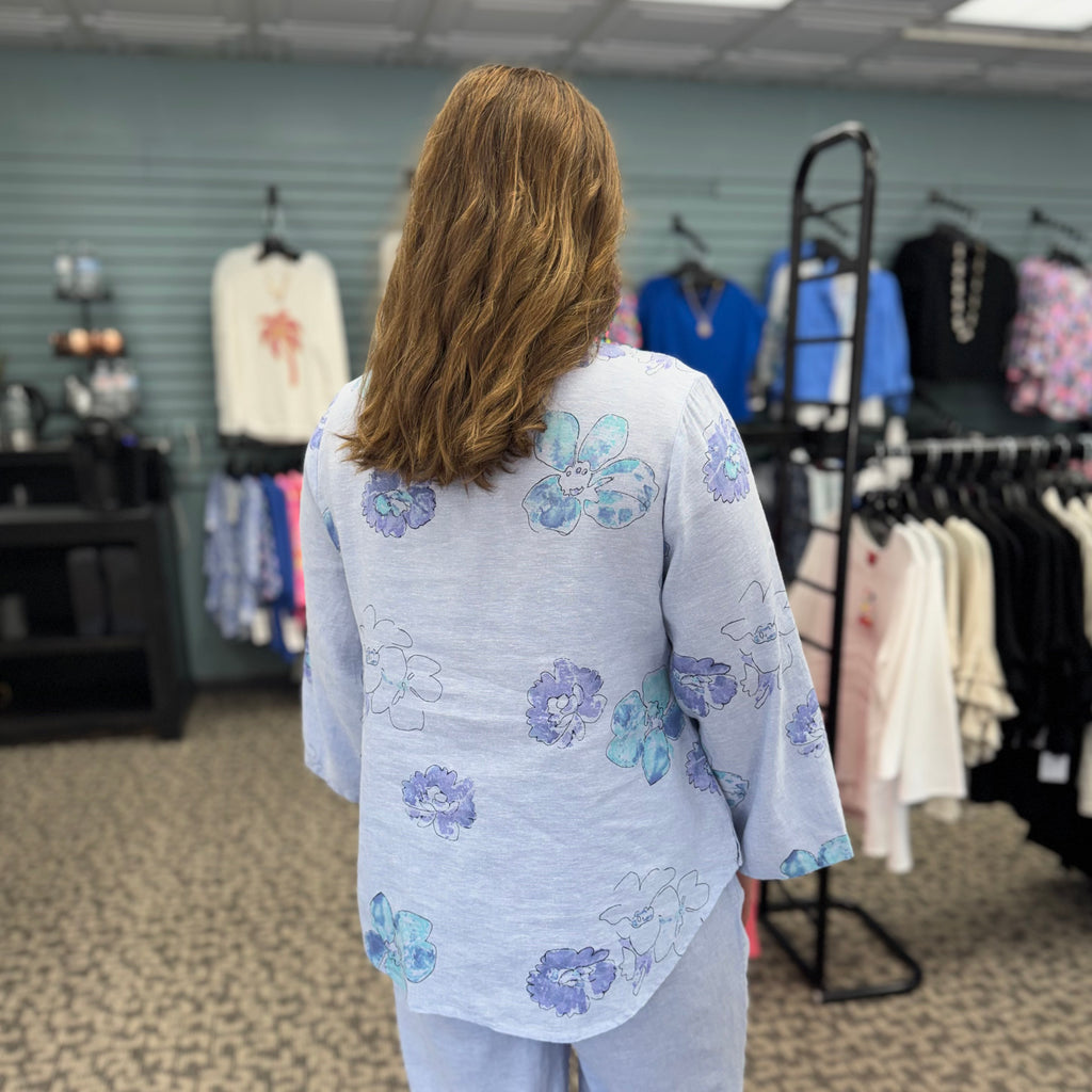 Linen Floral Button-Up Blouse