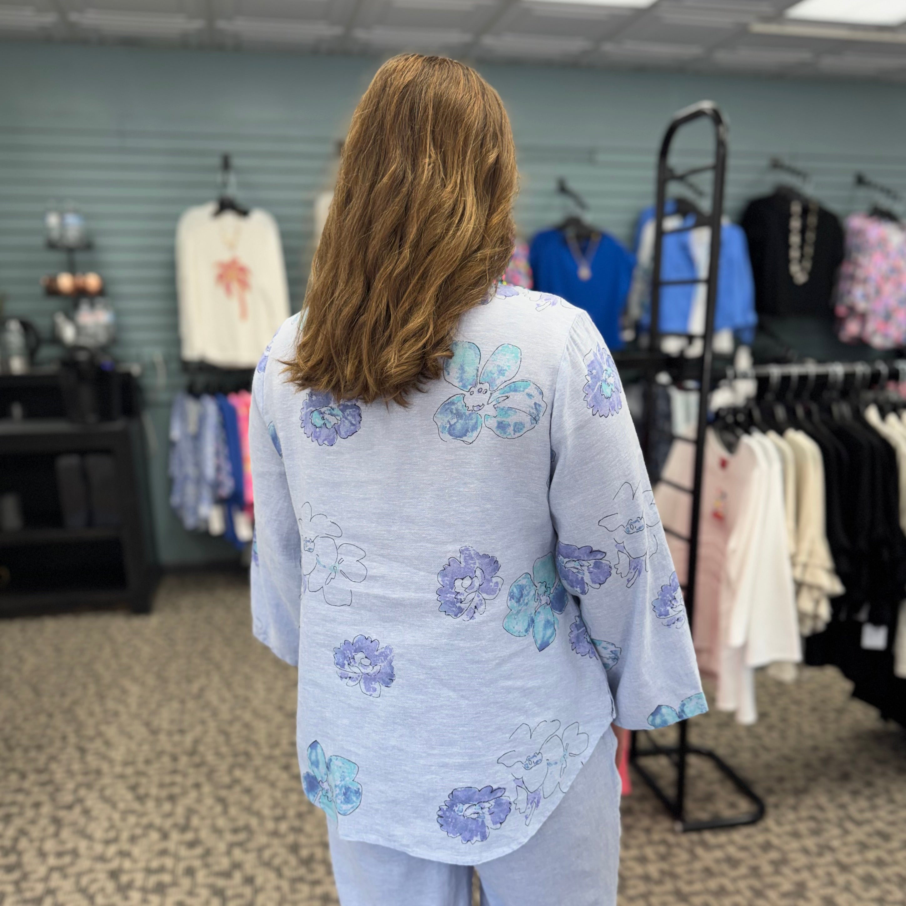 Linen Floral Button-Up Blouse