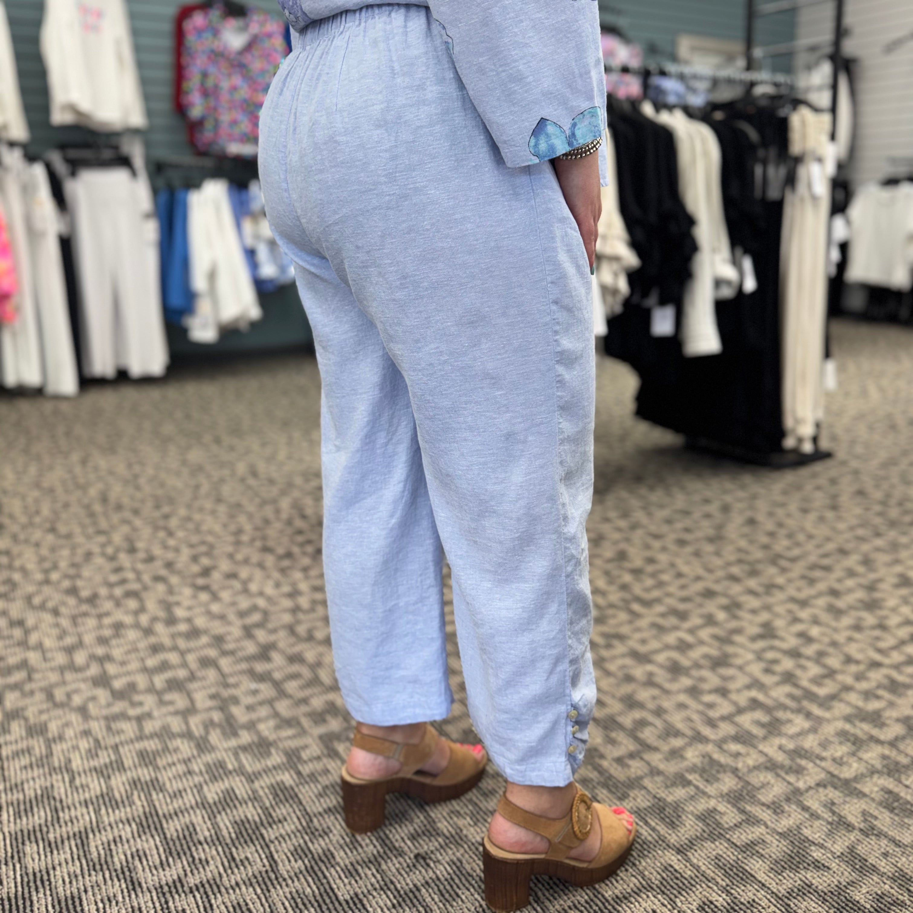 Linen Solid Pleat Button Capri