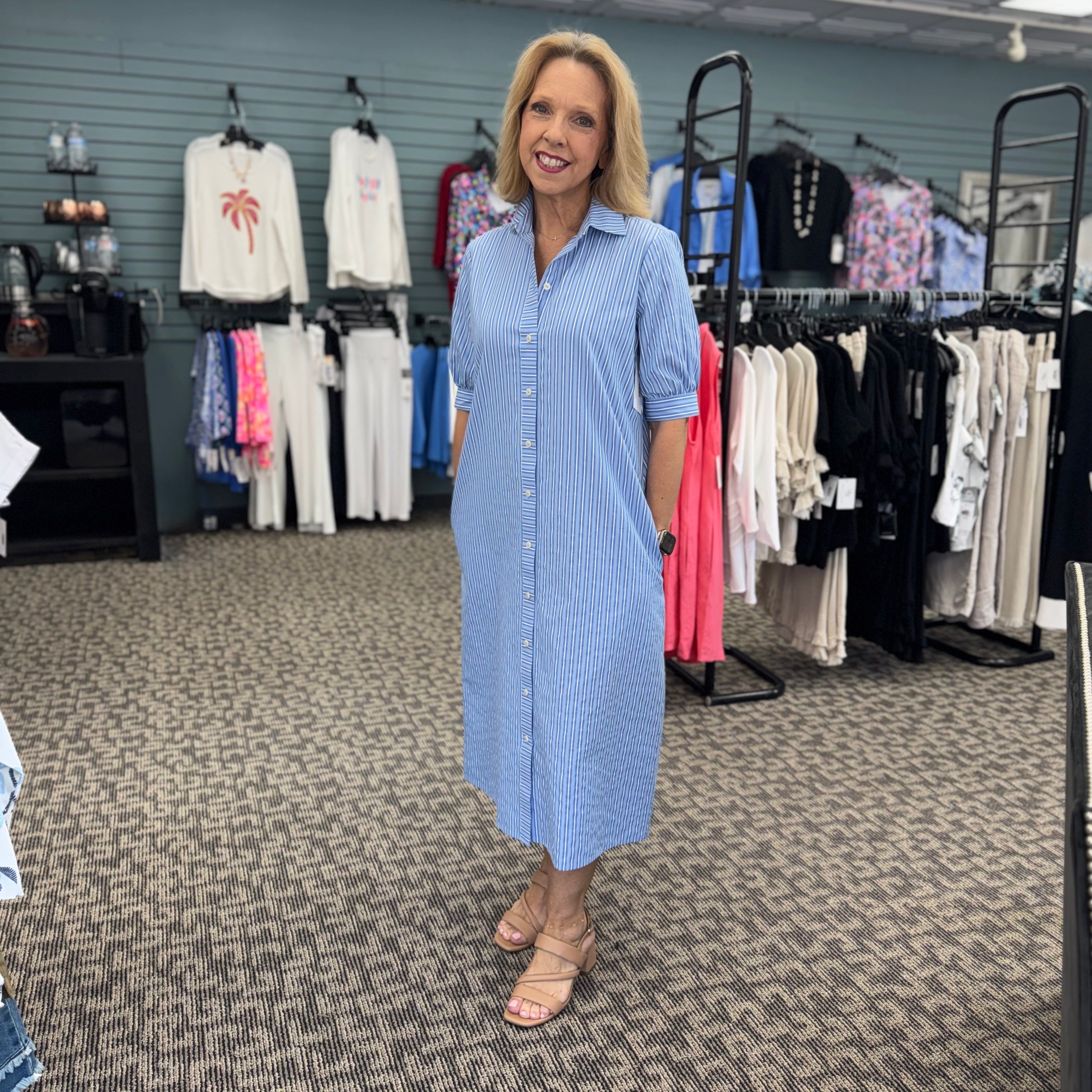 Esther Seersucker Shirt Dress