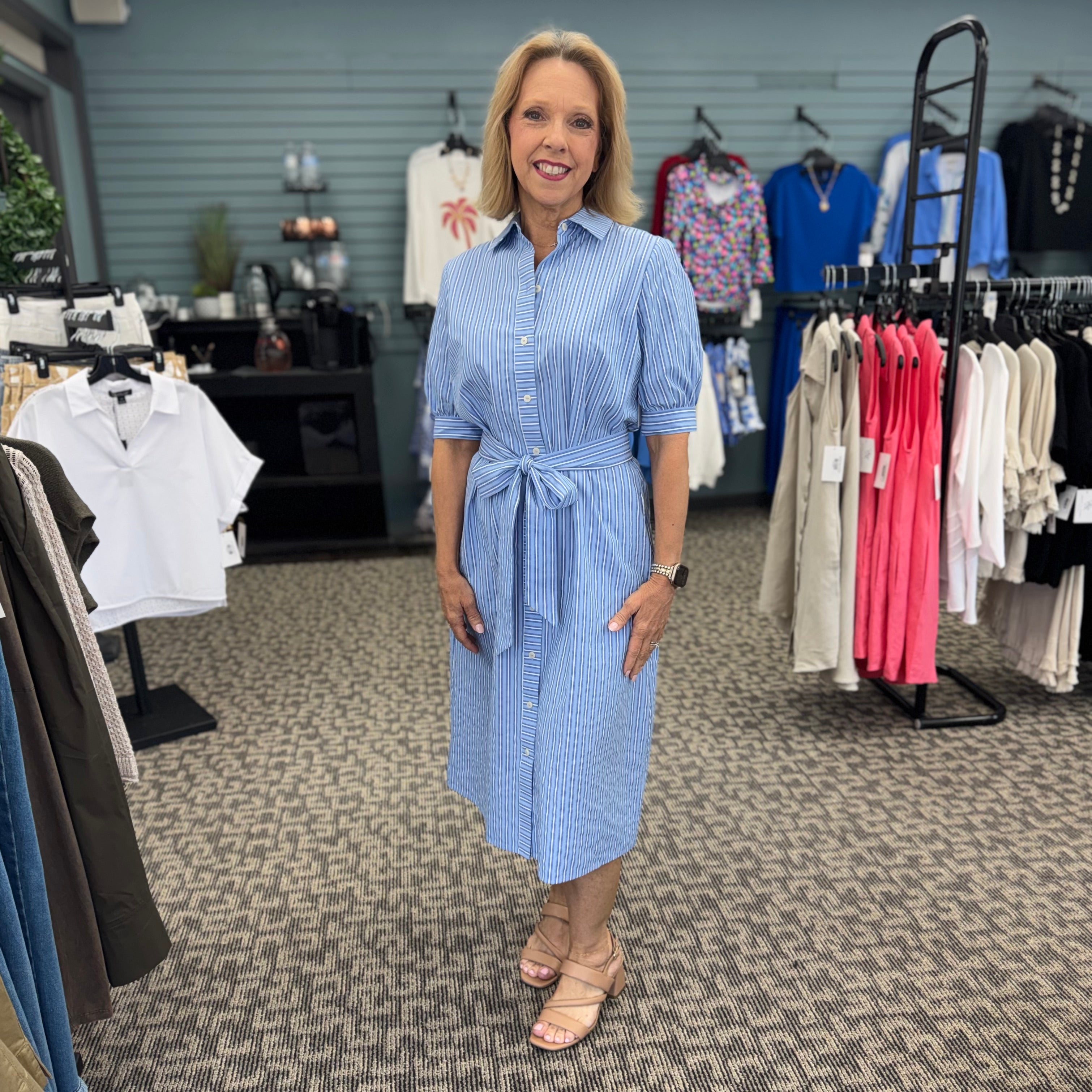 Esther Seersucker Shirt Dress