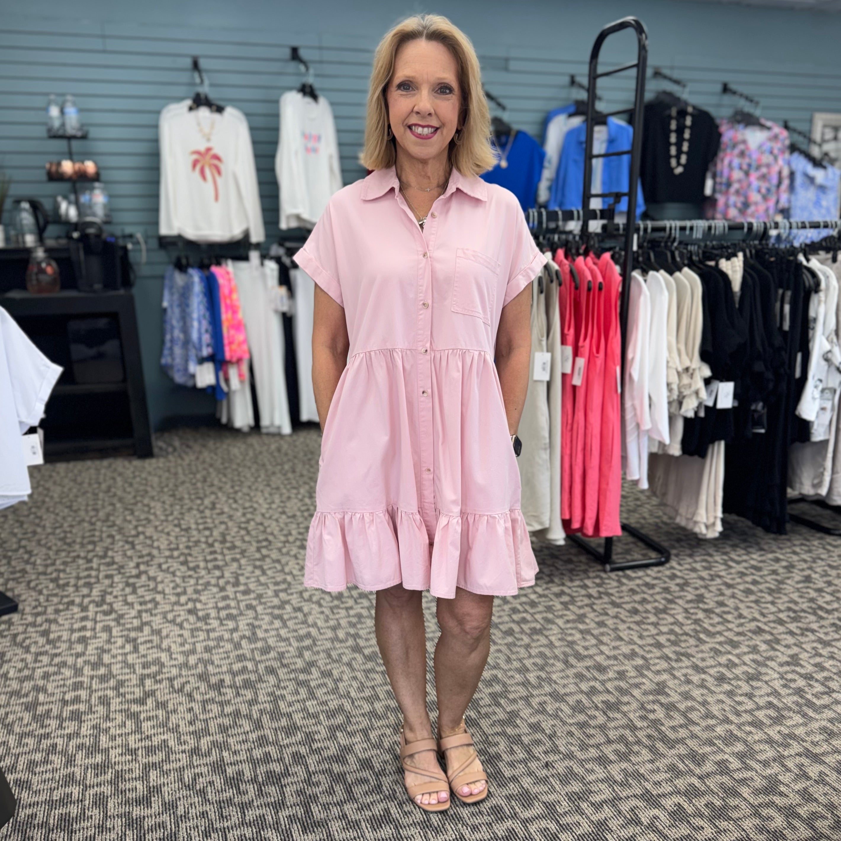 Solid Button Down Mini Dress