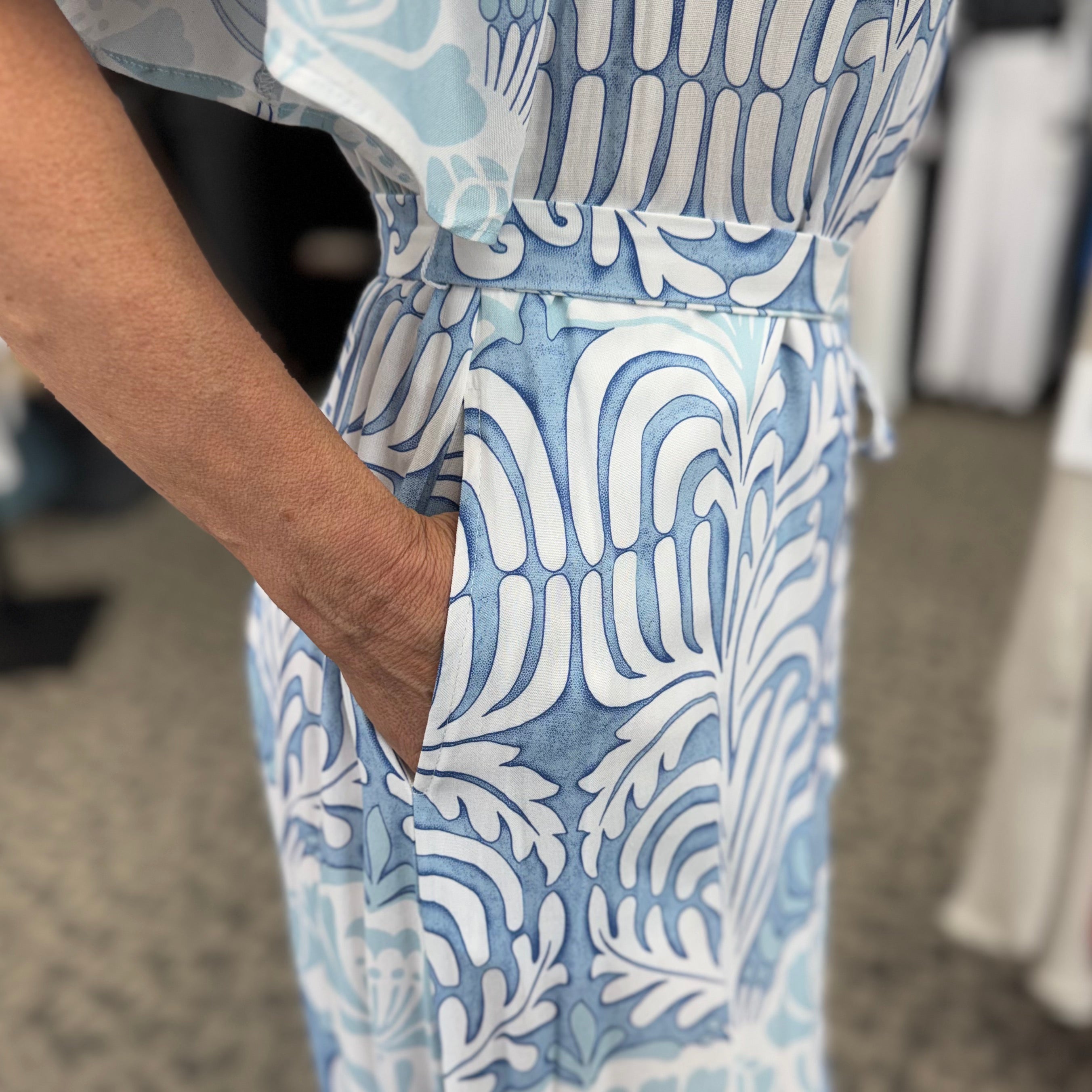 Printed Flutter Sleeve Faux Wrap Dress