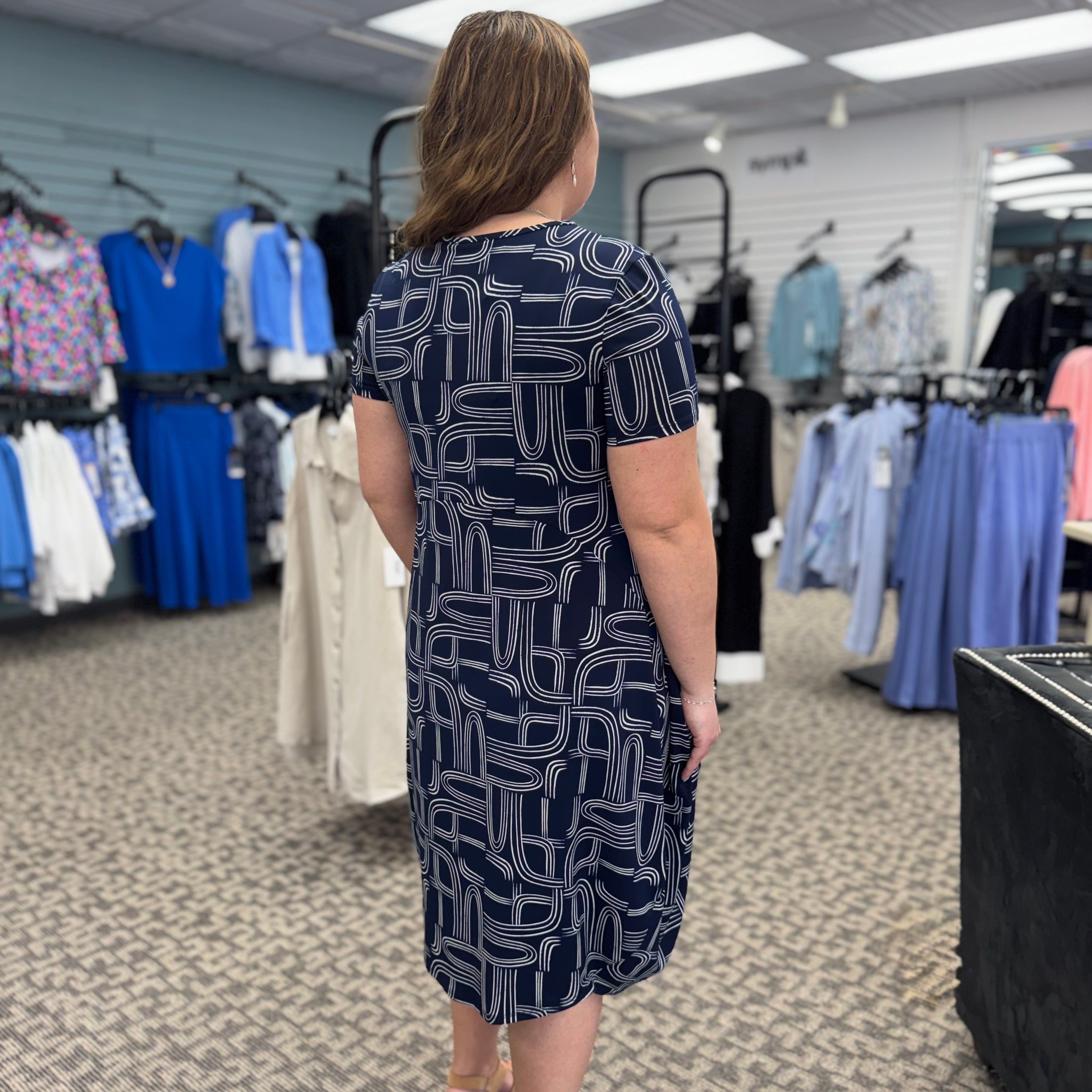 Silky Knit Geometric Print Cocoon Dress