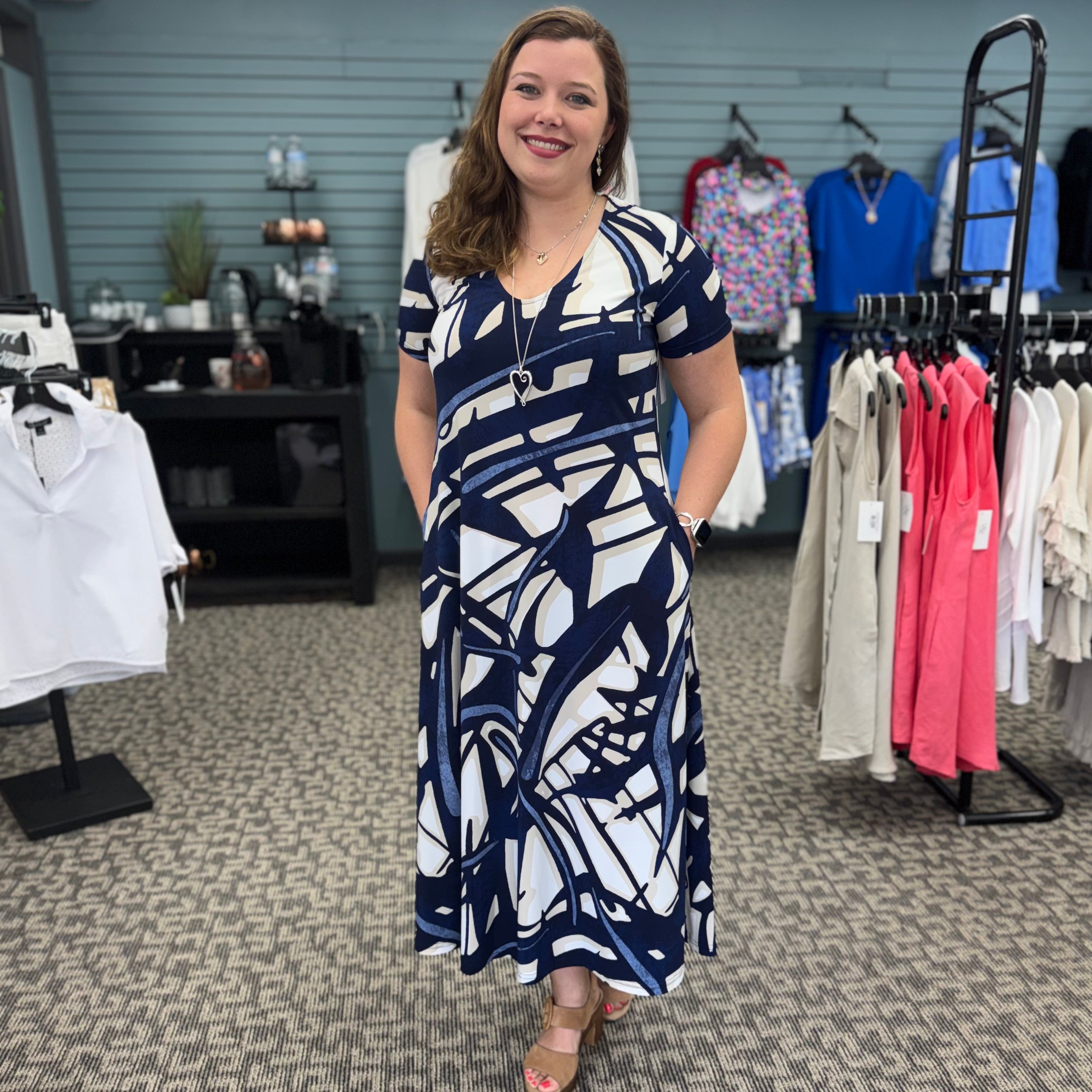 Silky Knit Abstract Print Trapeze Dress