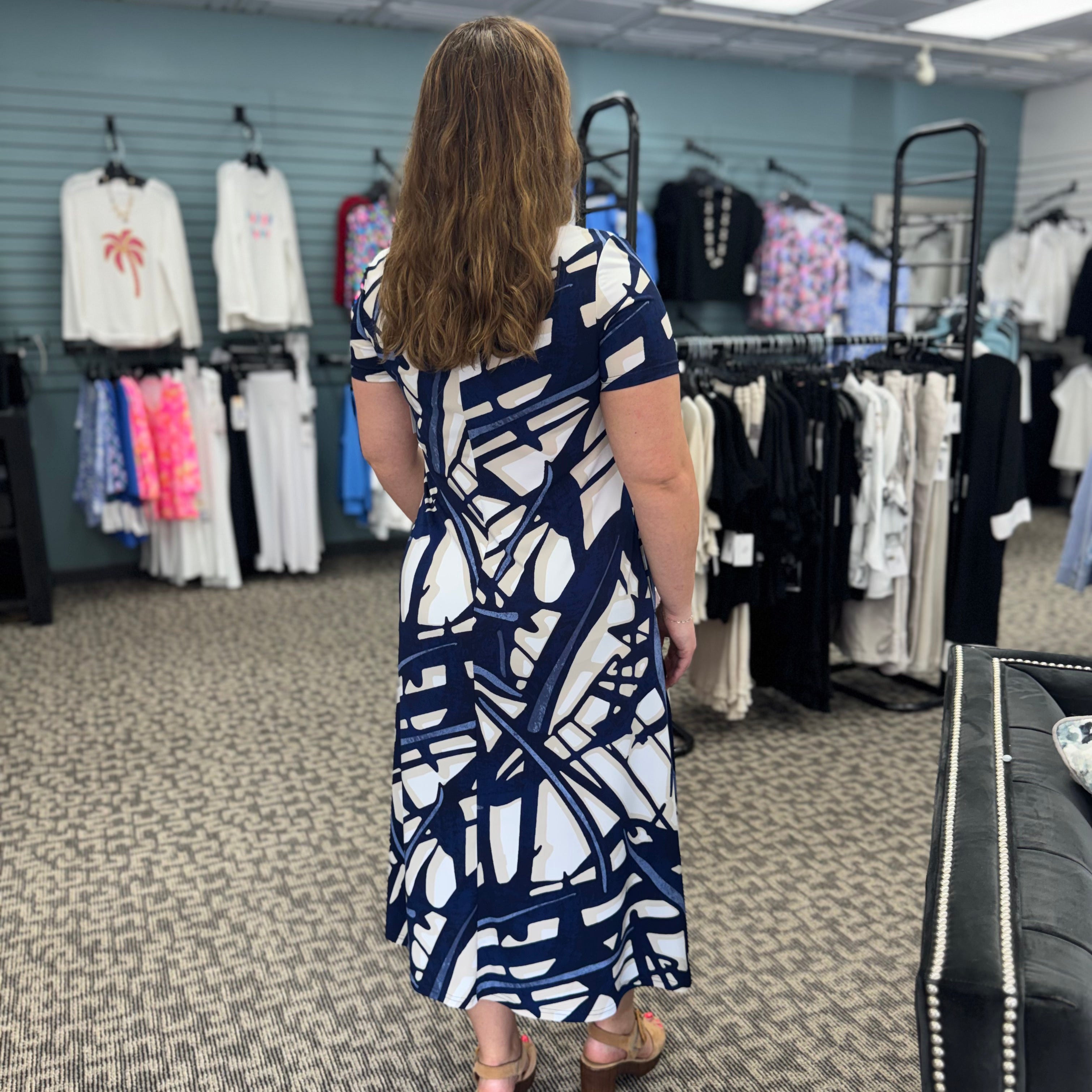 Silky Knit Abstract Print Trapeze Dress