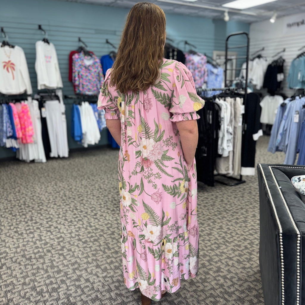 Floral Smocked Button-Front Midi Dress