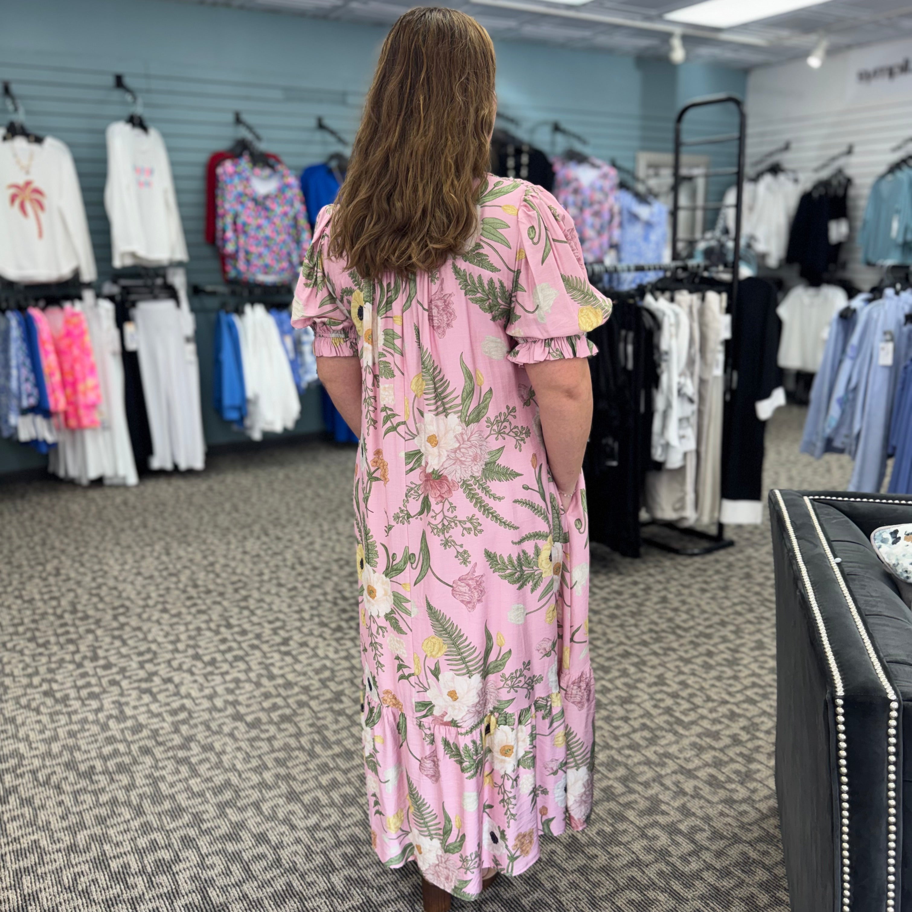 Floral Smocked Button-Front Midi Dress