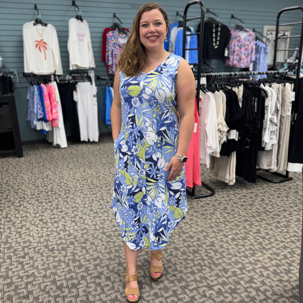 Floral Sleeveless Seamed Dress