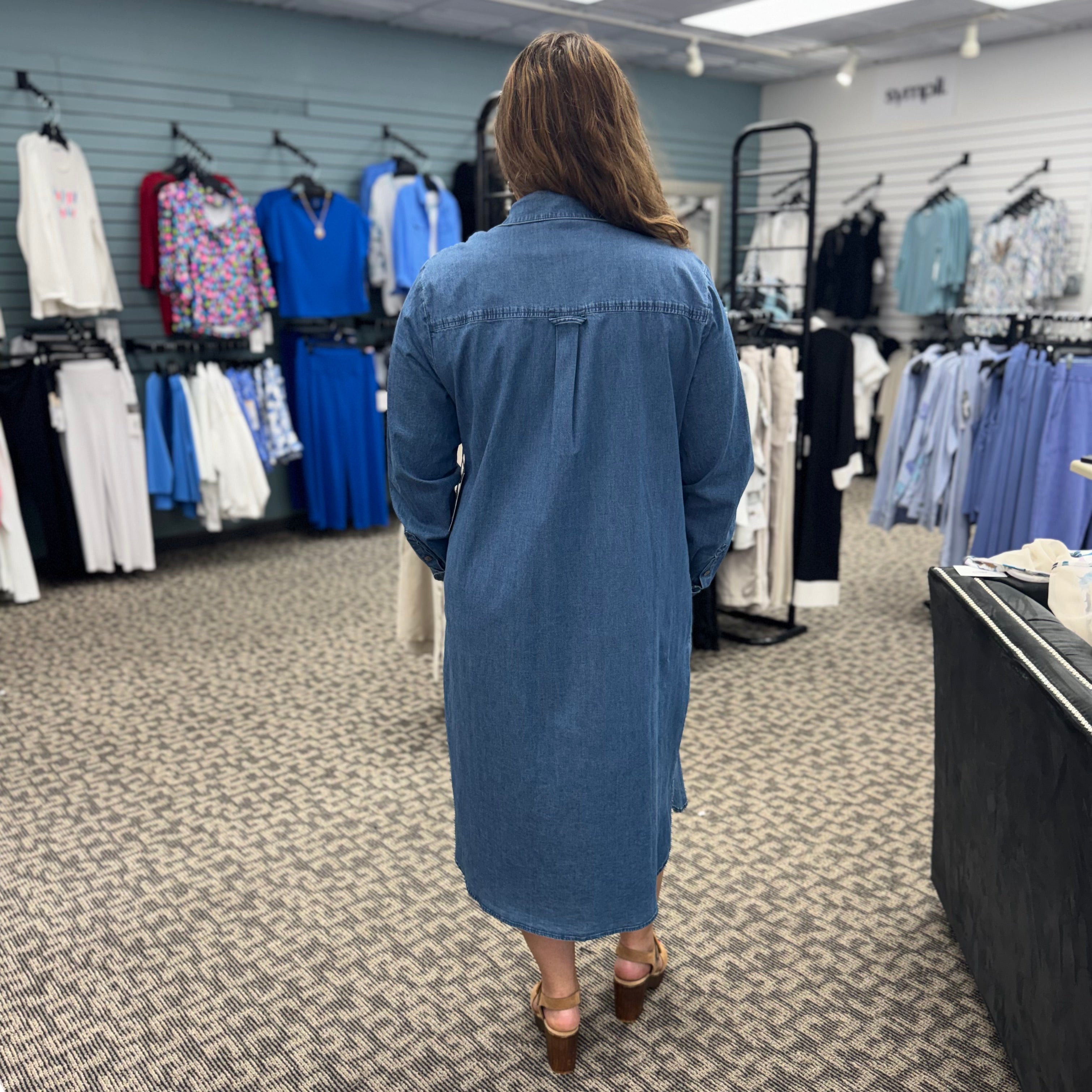 Perfect Travel Denim Cafe Midi Dress