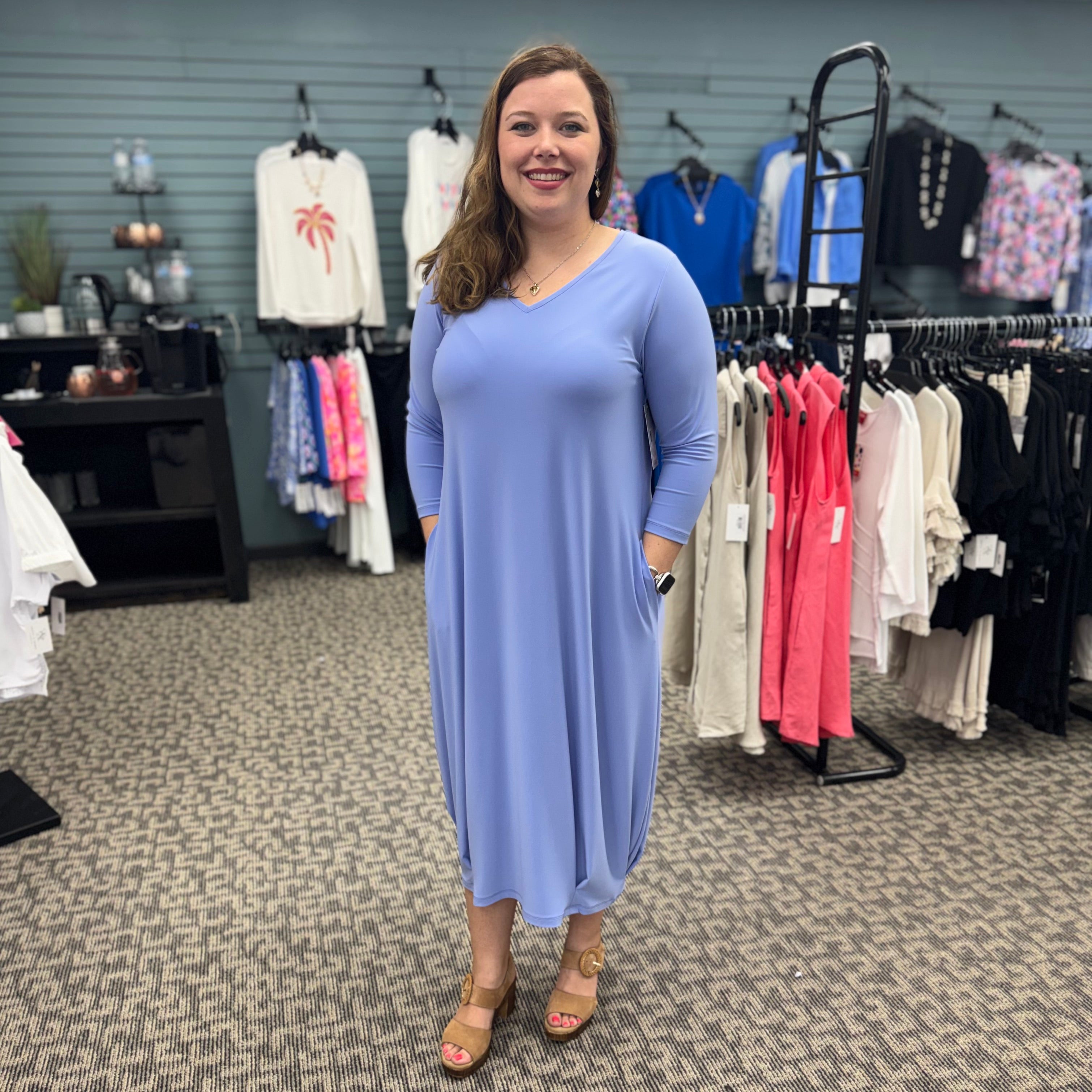 V-Neck Narrow Lantern Dress
