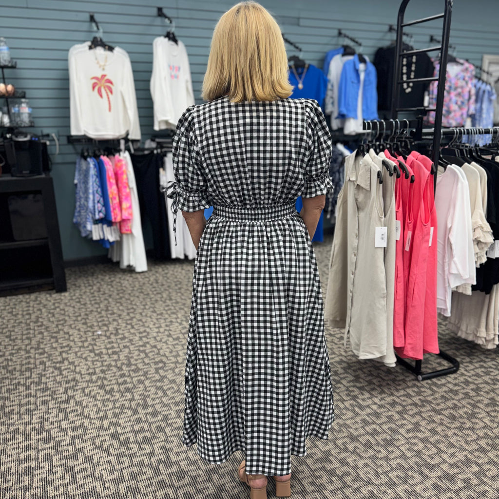 Gingham Puff Sleeve Midi Dress