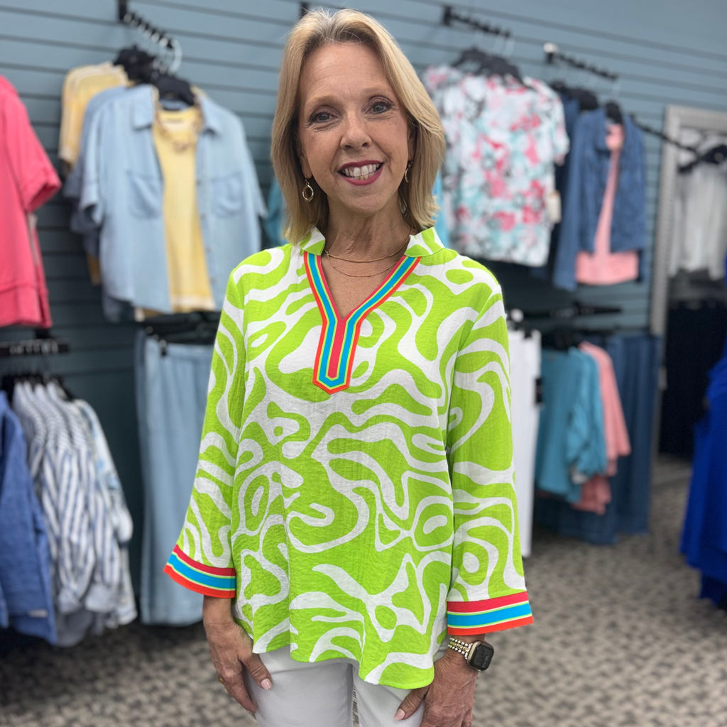 3/4 Sleeve Notch Neck Top