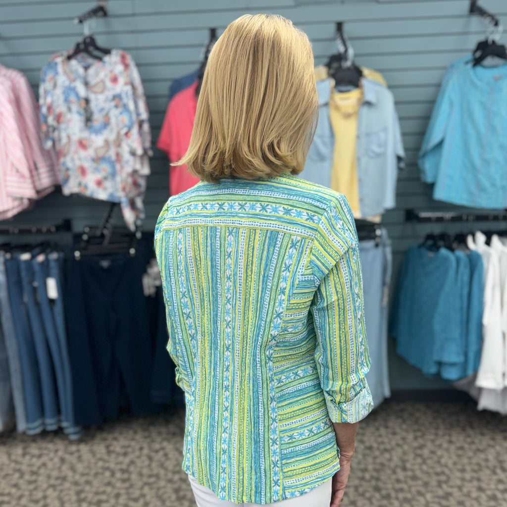 Crinkle Cotton Stripe Side Panel Shape Shirt
